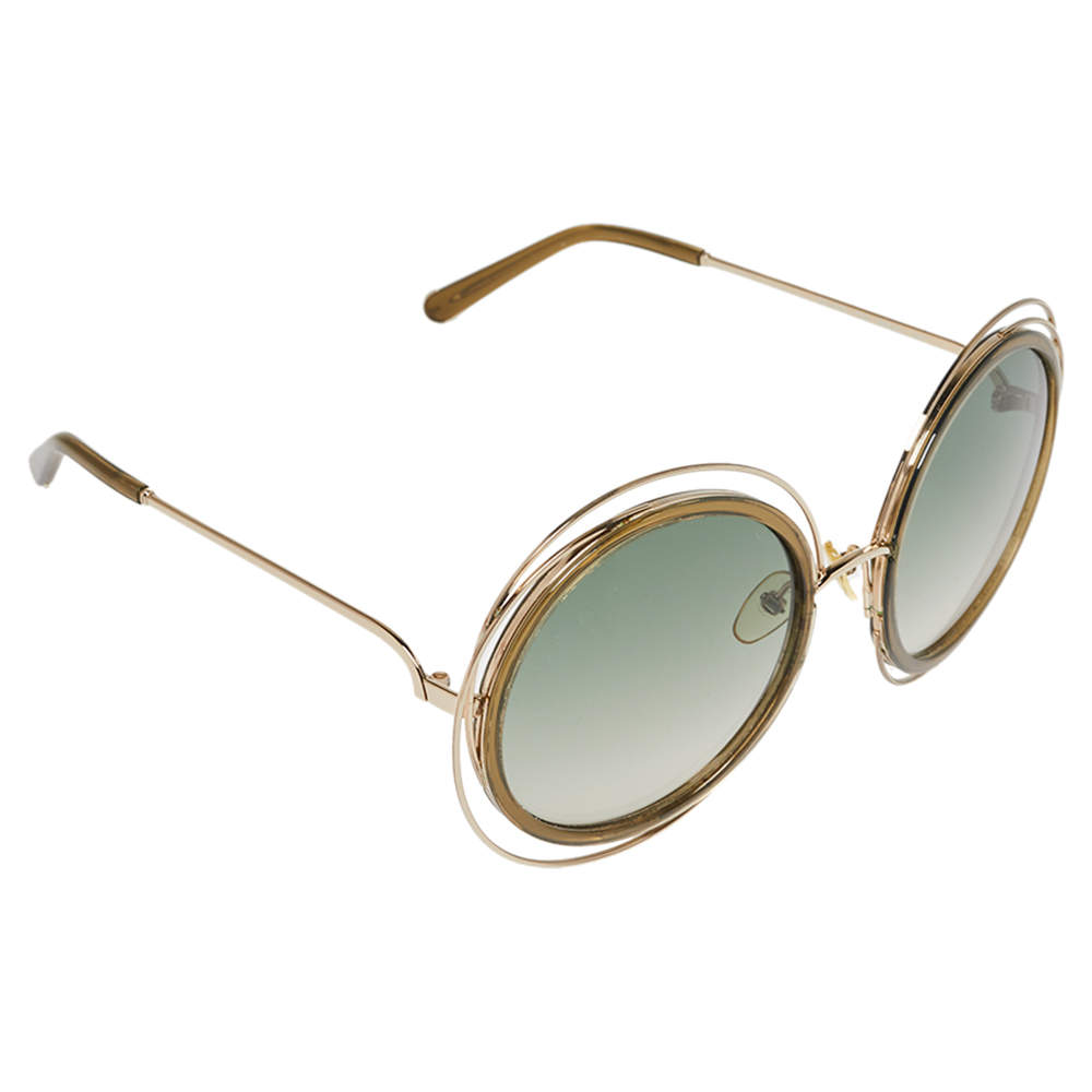 Chloé Gold & Khaki / Green Gradient CE 120/S Carlina Round Sunglasses