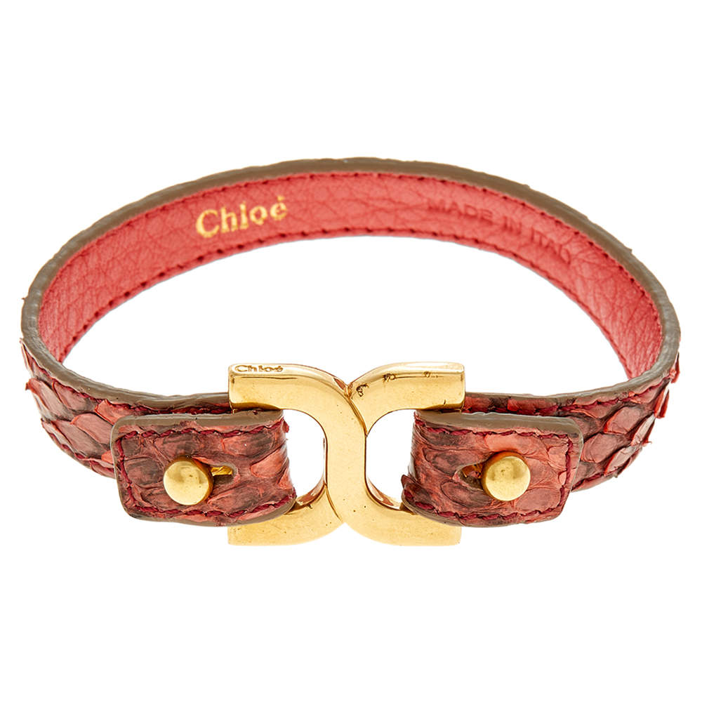 Pre Owned Chloe Dark Coral Ayer Snakeskin Leather Marcie Bracelet