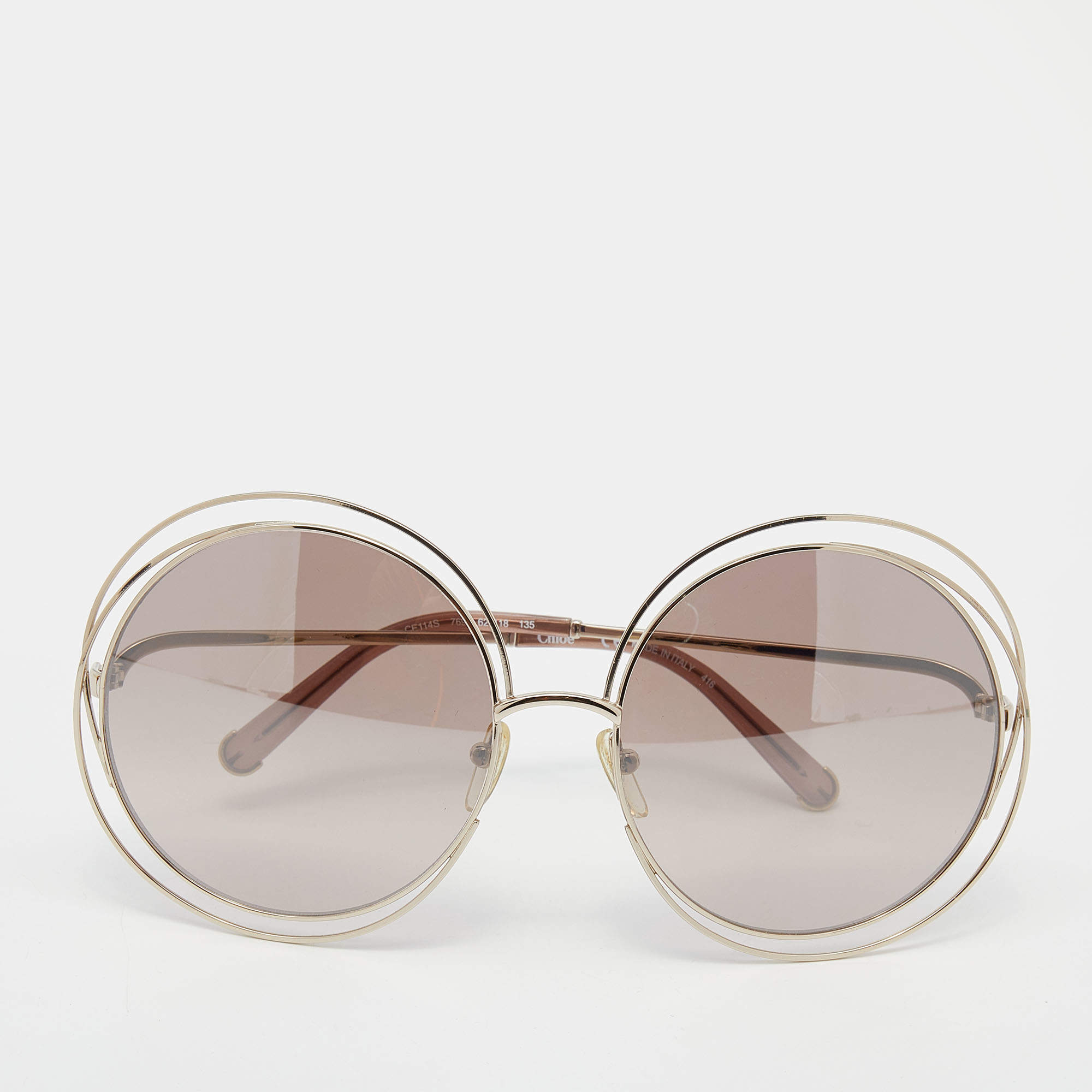 Chloe Gold Tone/ Brown Gradient CE114S Carlina Round Sunglasses