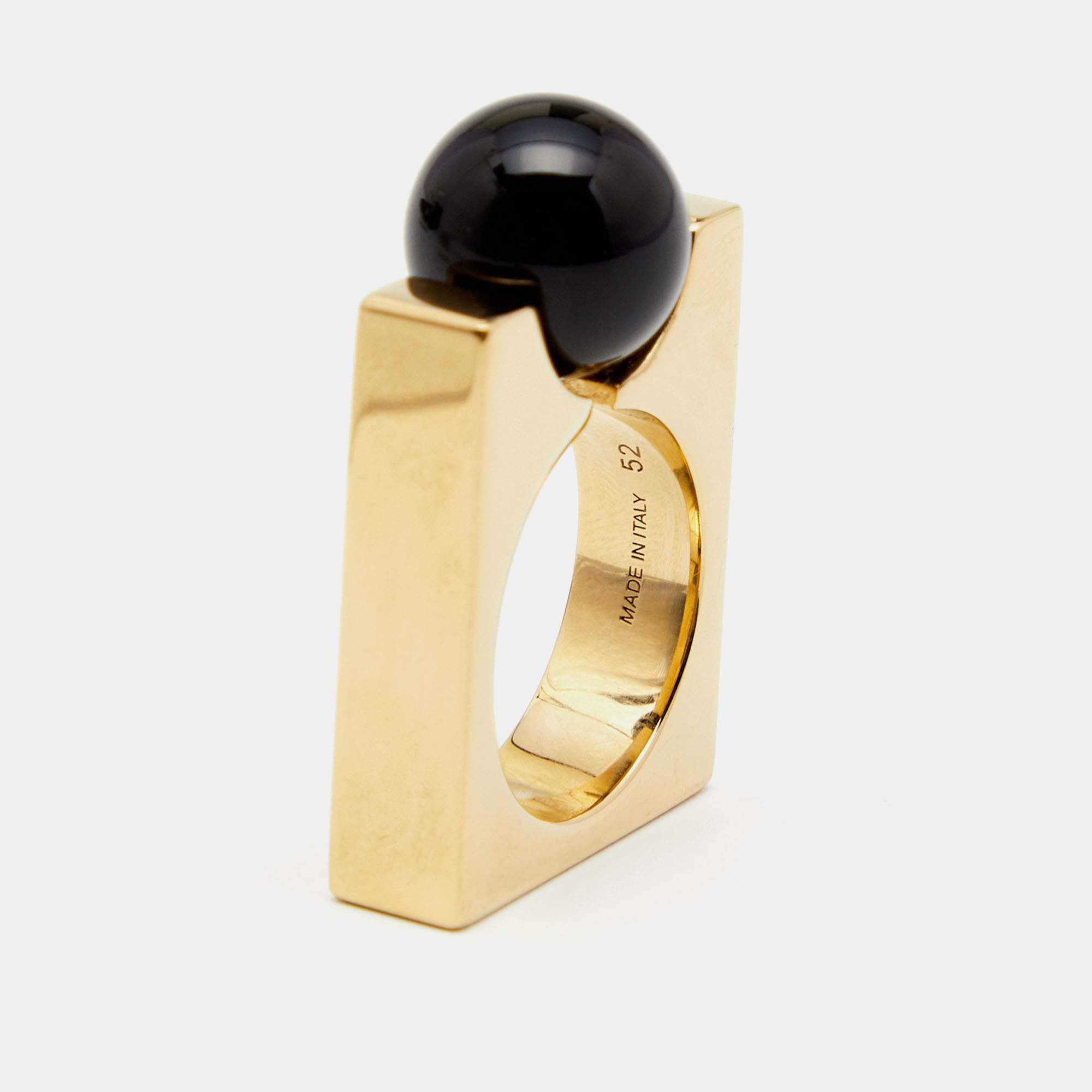 Chloe Black Composite Gold Tone Square Ring Size 55