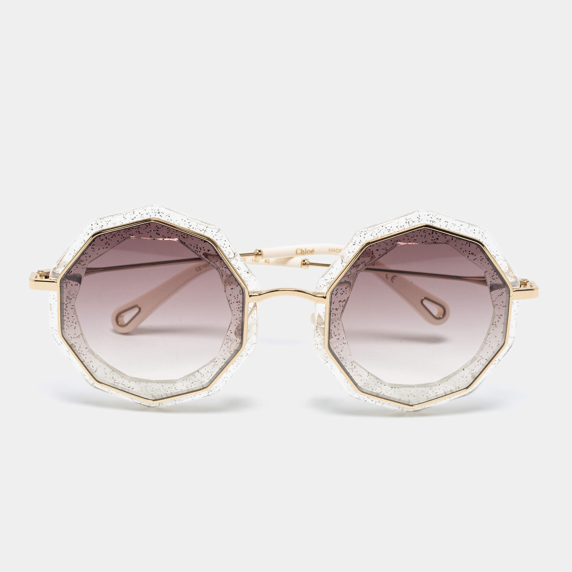 Pre Owned Chloe Cream And Gold Gradient CE160S Round Sunglasses
