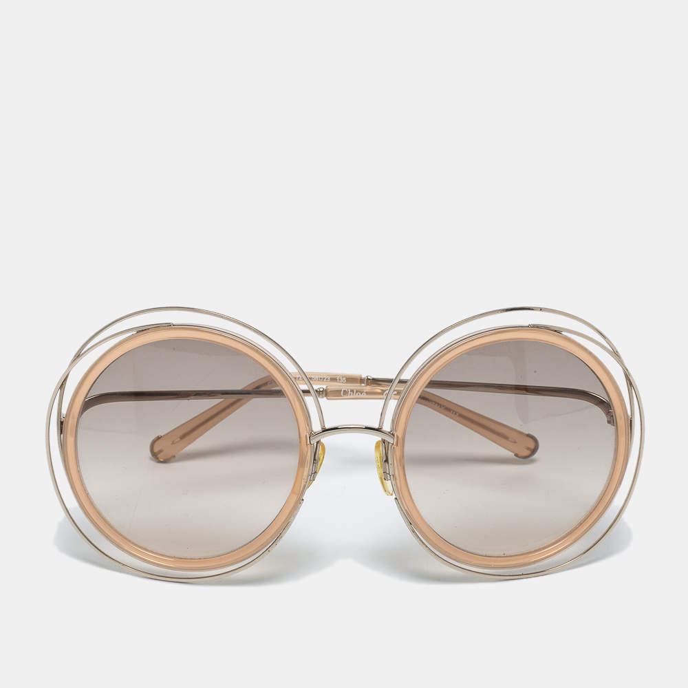 Chloé Silver Tone/ Brown Gradient Carlina Round Sunglasses