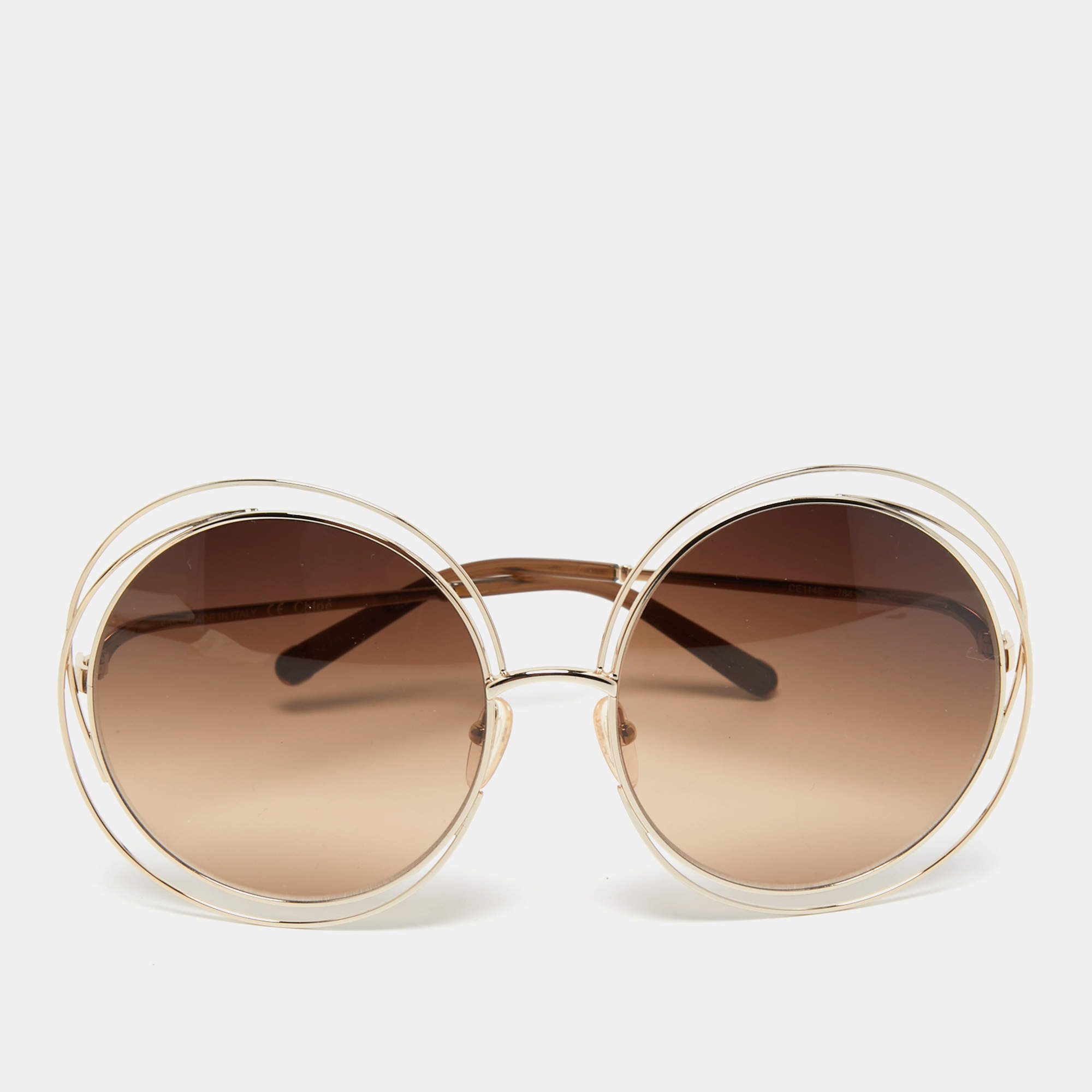 Chloé Gold Tone/ Brown Gradient Carlina Round Sunglasses