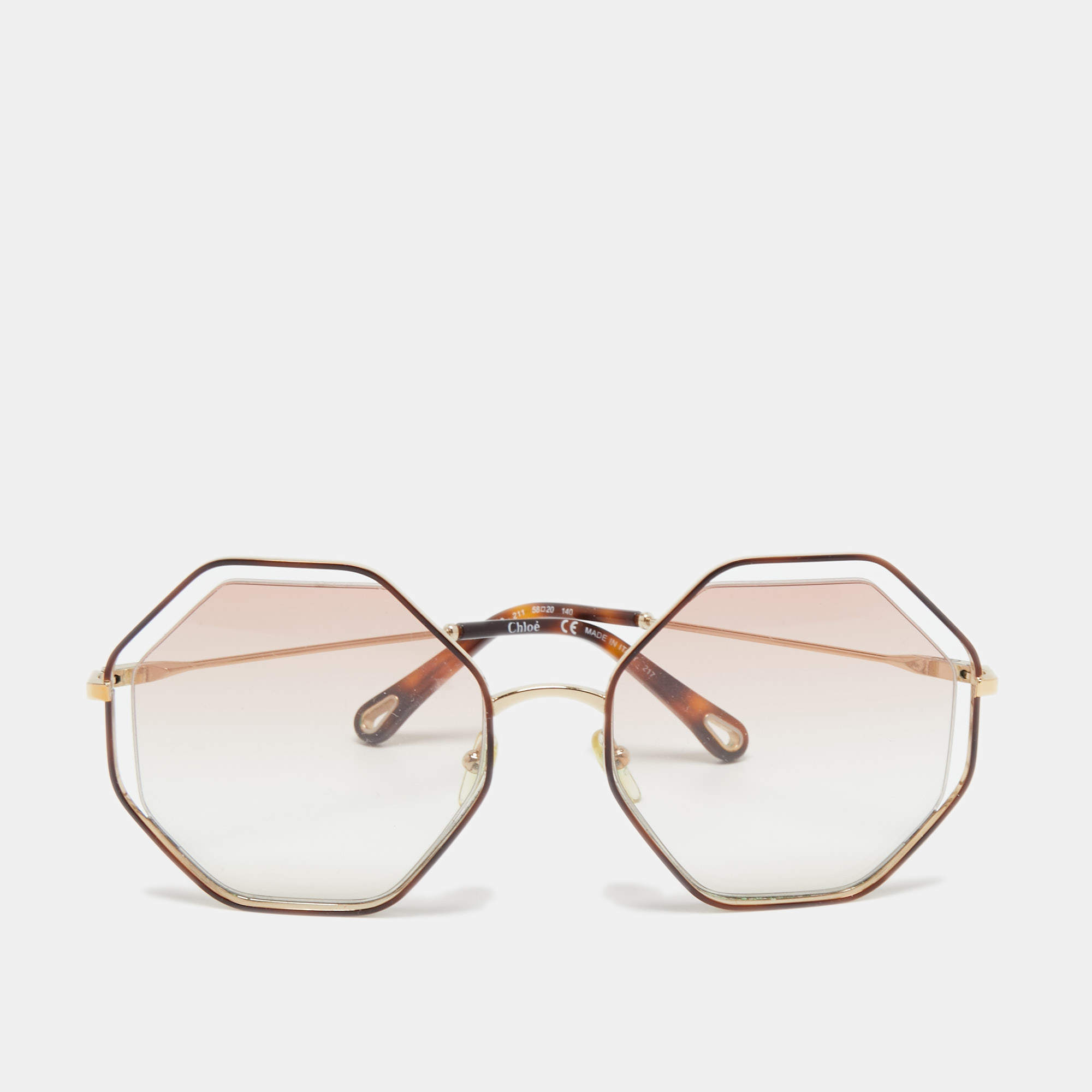 Pre Owned Chloe Gold/Pink Gradient CE132S Poppy Octagonal Sunglasses