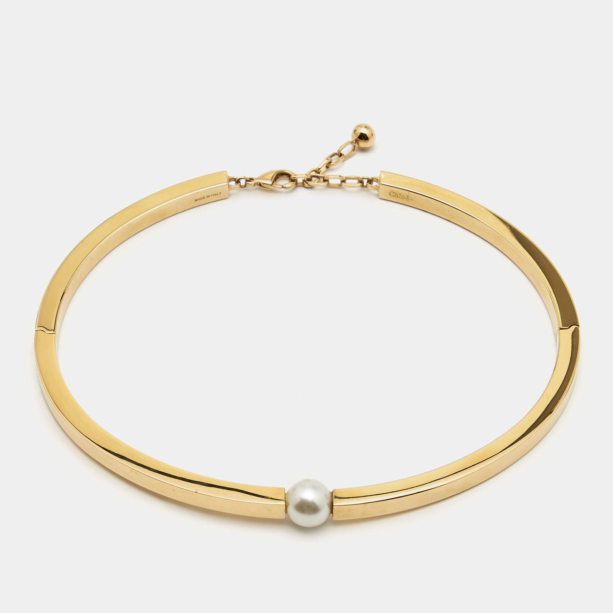  Chloé Gold Tone Faux Pearl Collar Choker Necklace 