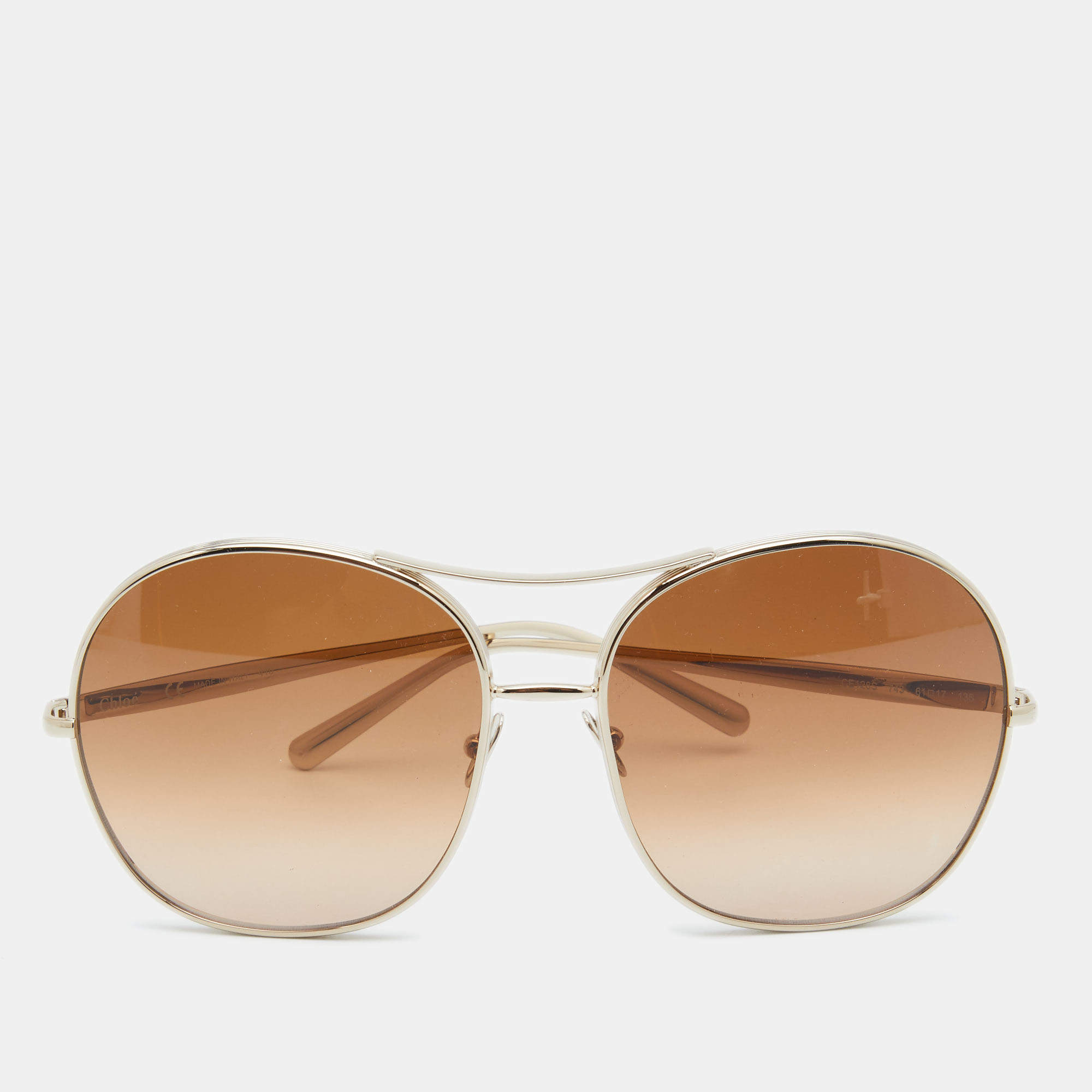 Pre Owned Chloé Gold Tone/ Brown Gradient CE128S Round Nola Sunglasses