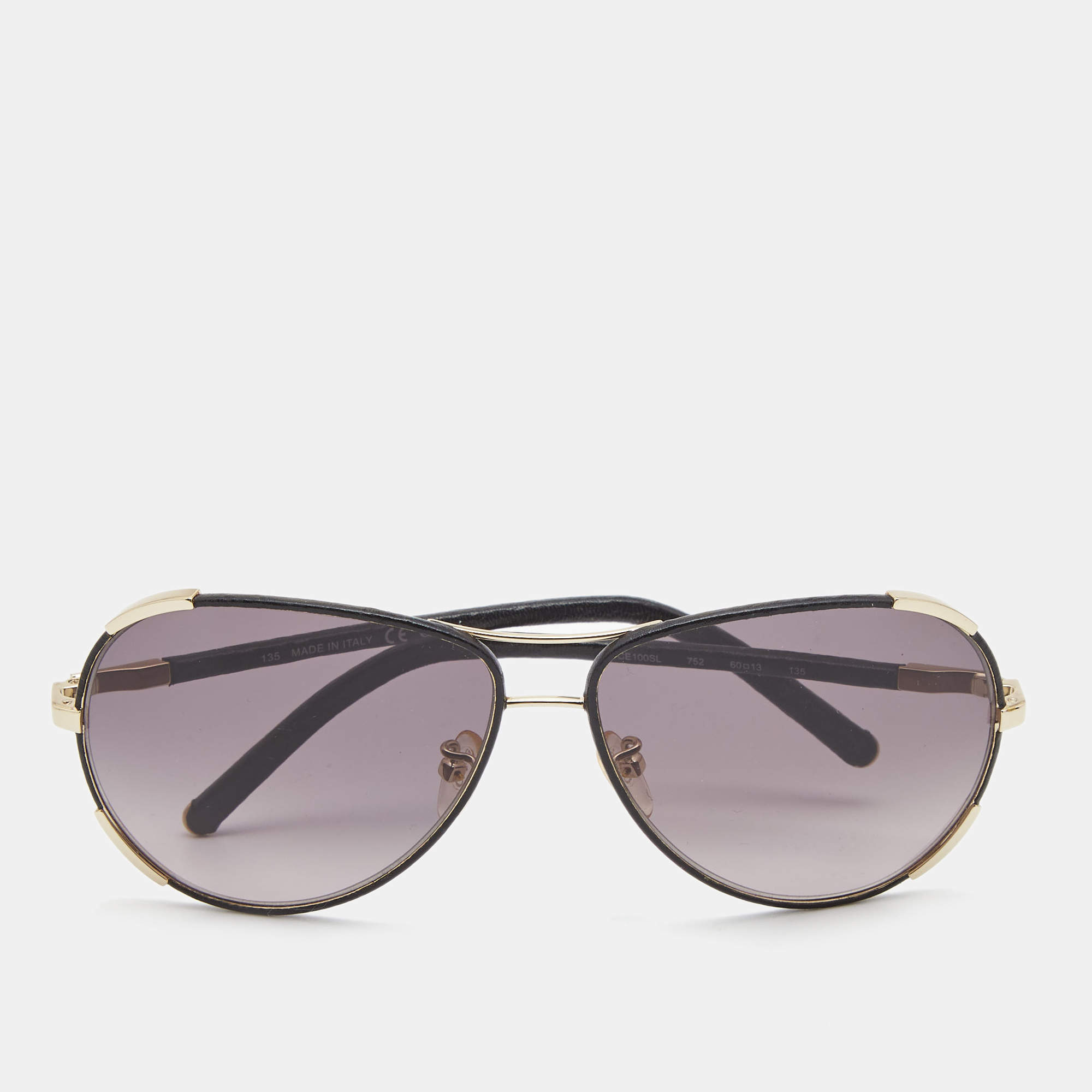 Pre Owned Chloe Black/Gold Leather and Metal Gradient Sunglasses
