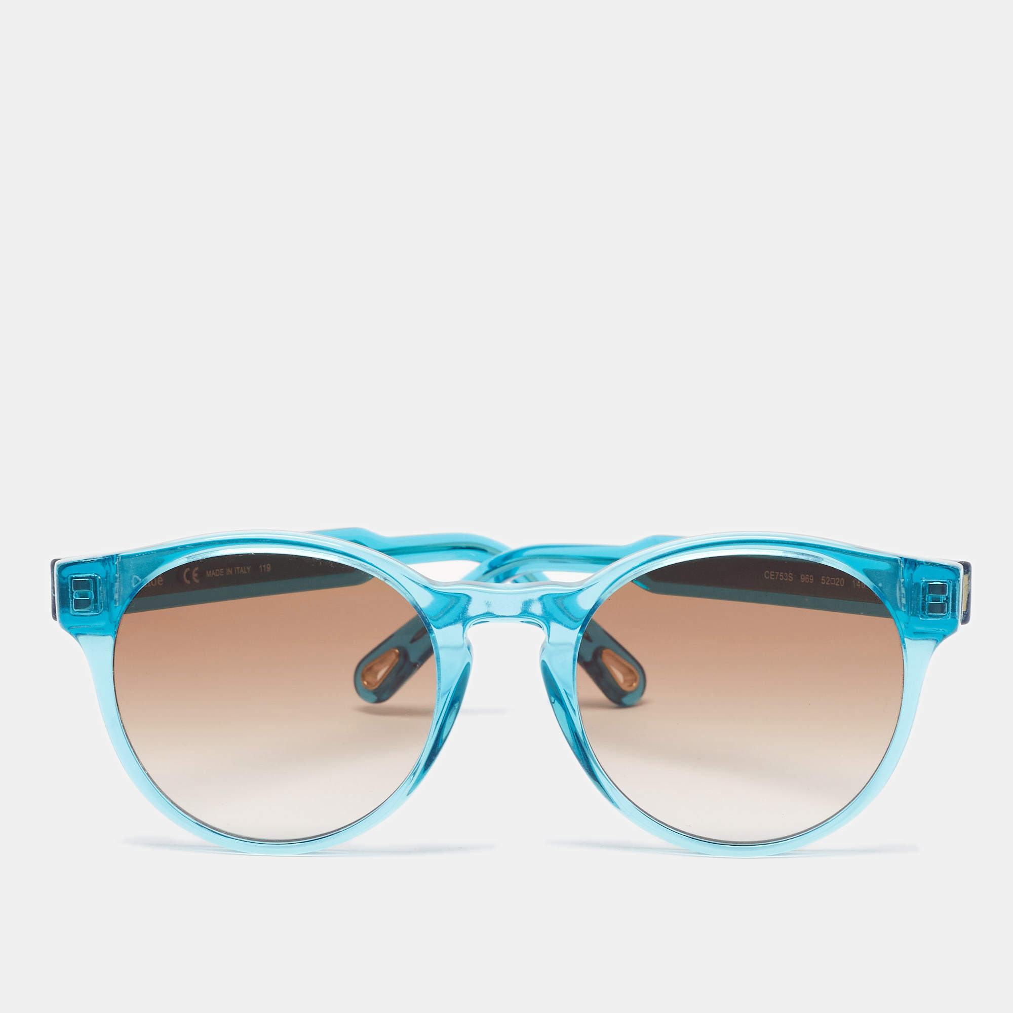 Pre Owned Chloe Light Blue Acetate Gradient Round Sunglasses