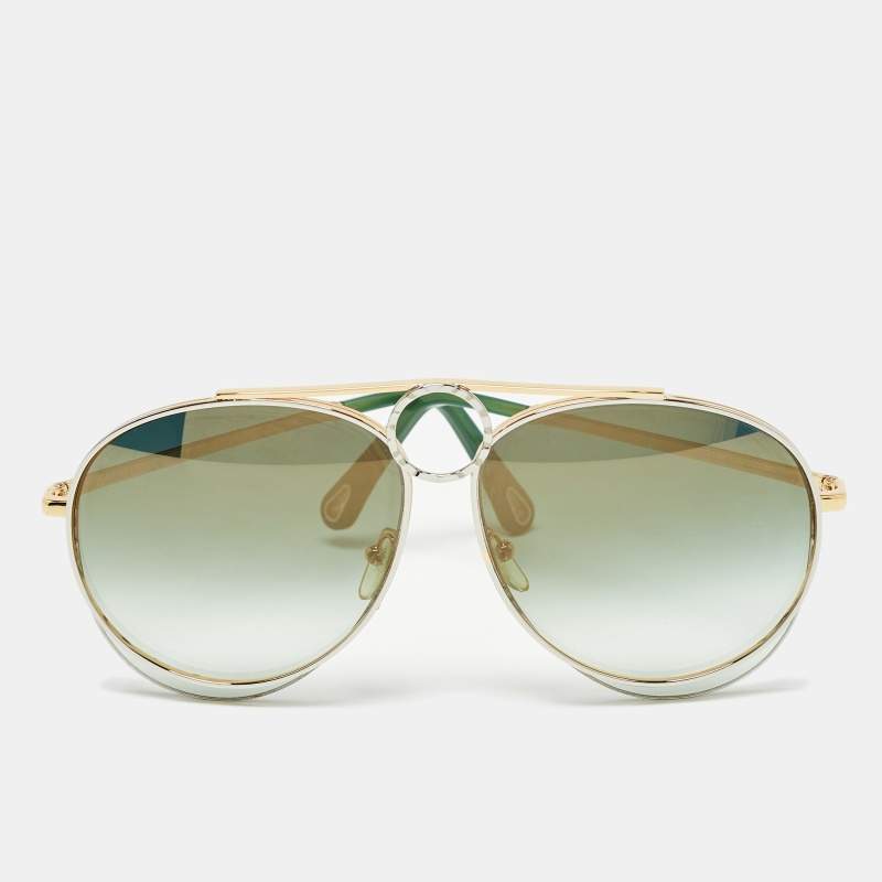 Pre Owned Chloe Green/Gold Gradient CE144S Romie Aviator Sunglasses