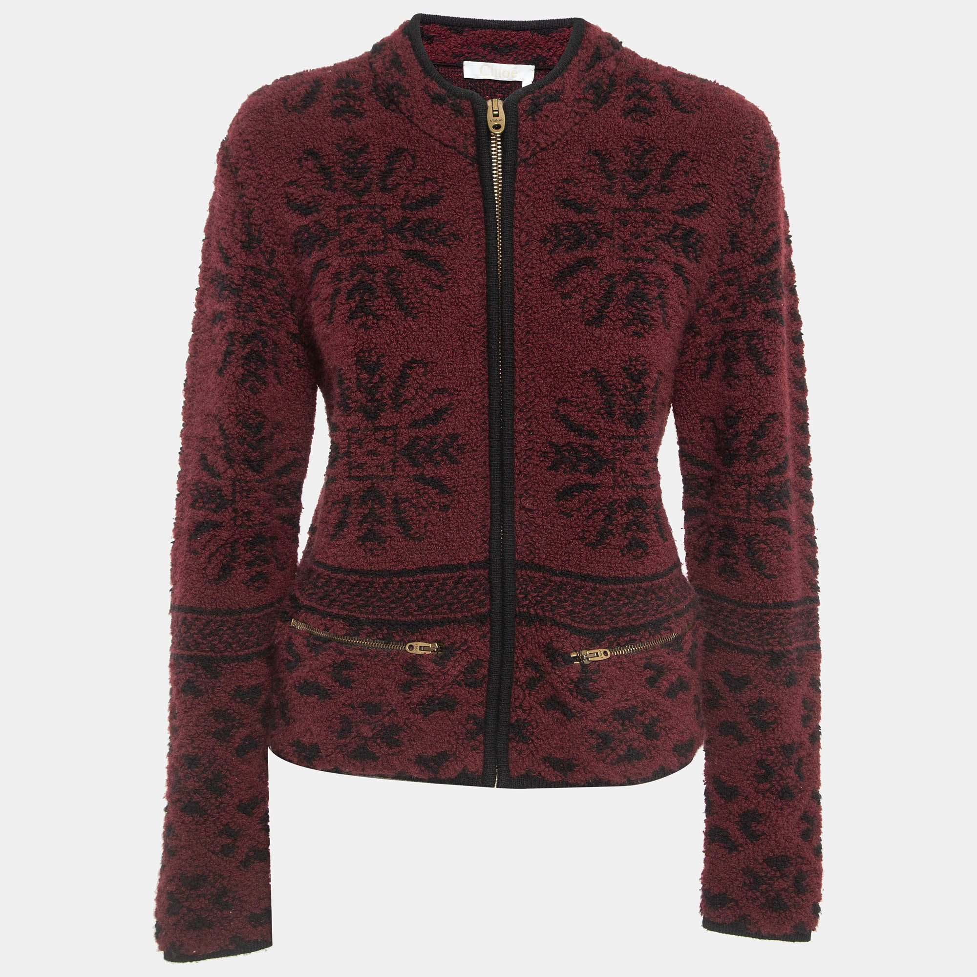 Pre Owned Chloe Burgundy Fleece Zip Front Jacket M