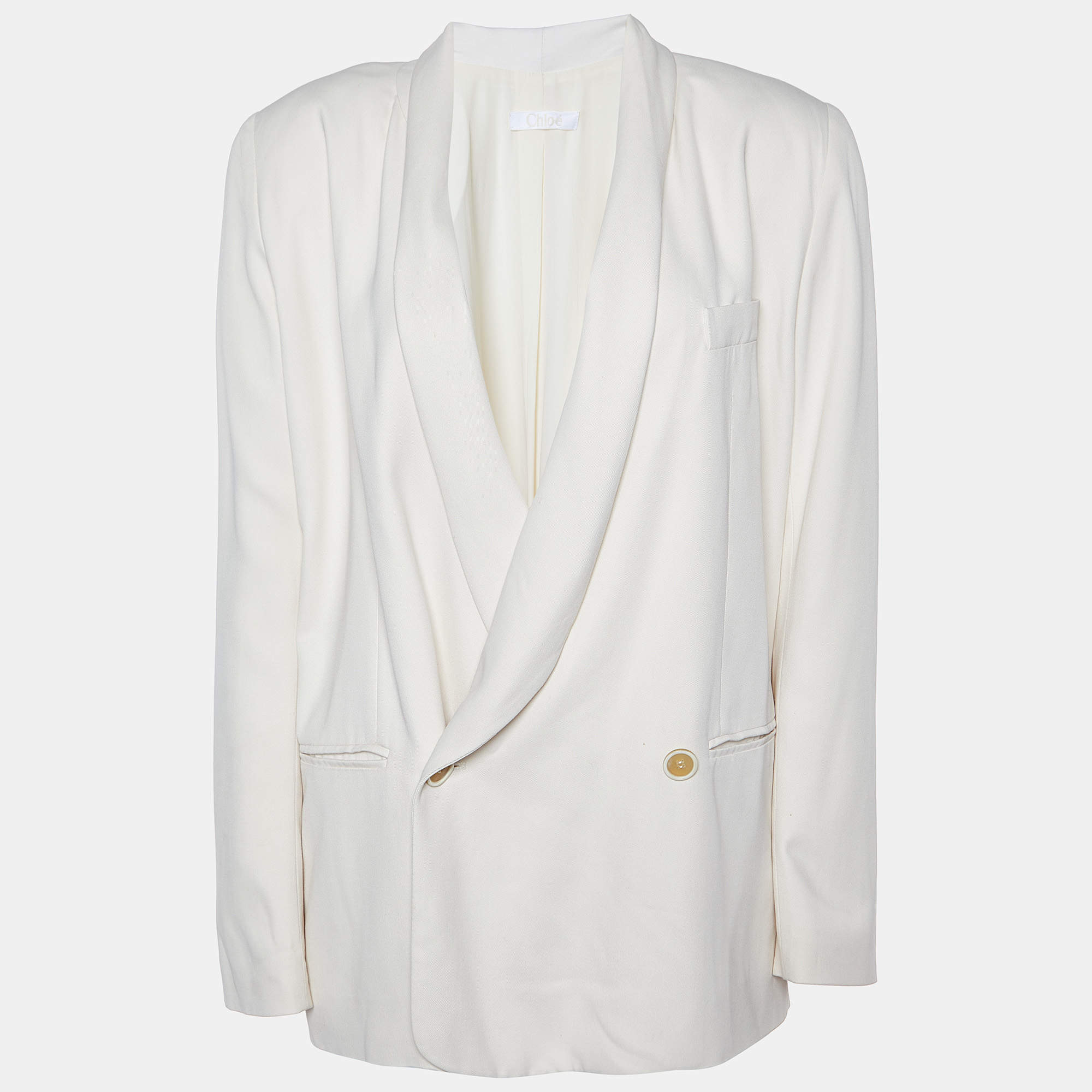 Pre Owned Chloe Off White Gabardine Double Breasted Blazer S