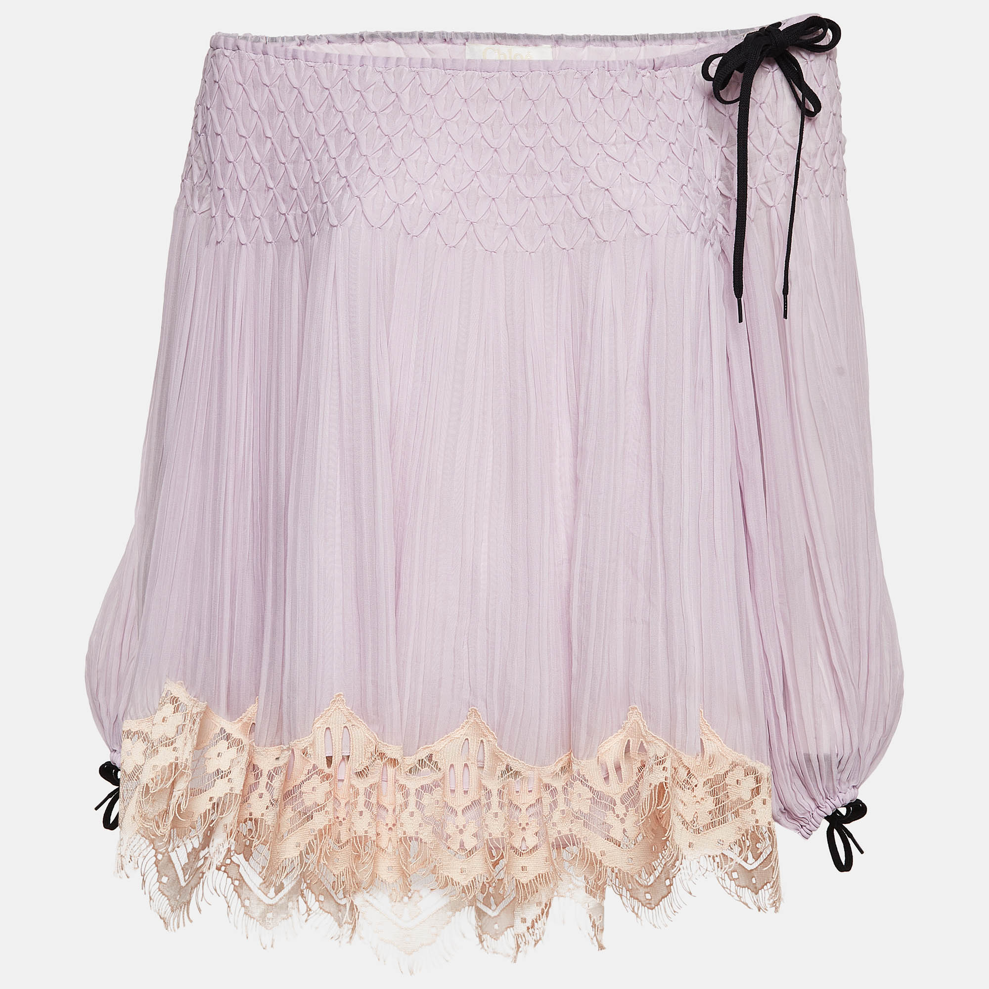 Chloe Purple Lace Trim Chiffon Smocked Off Shoulder Top S