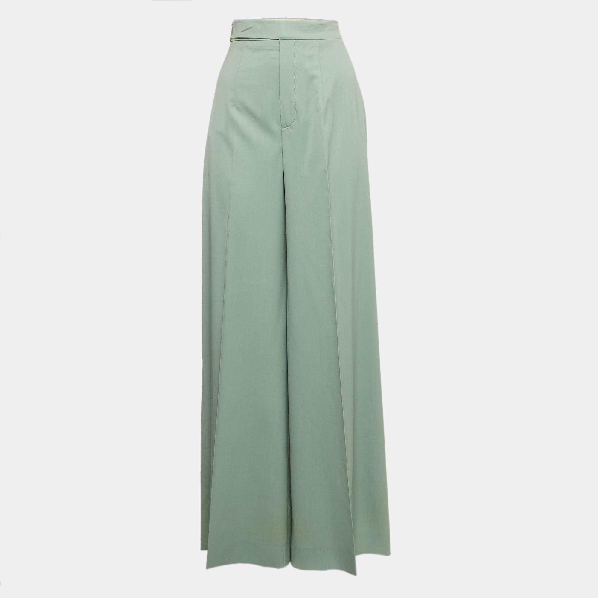 Pre Owned Chloe Mint Green Wool High-Rise Wide Leg Trousers S