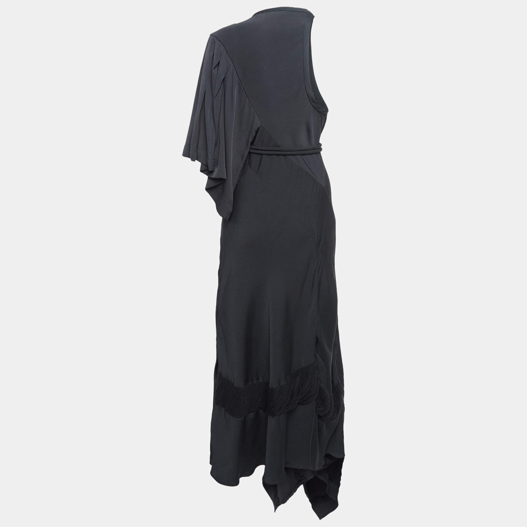 Pre Owned Chloe Black Crepe One Shoulder Belted Maxi Dress M