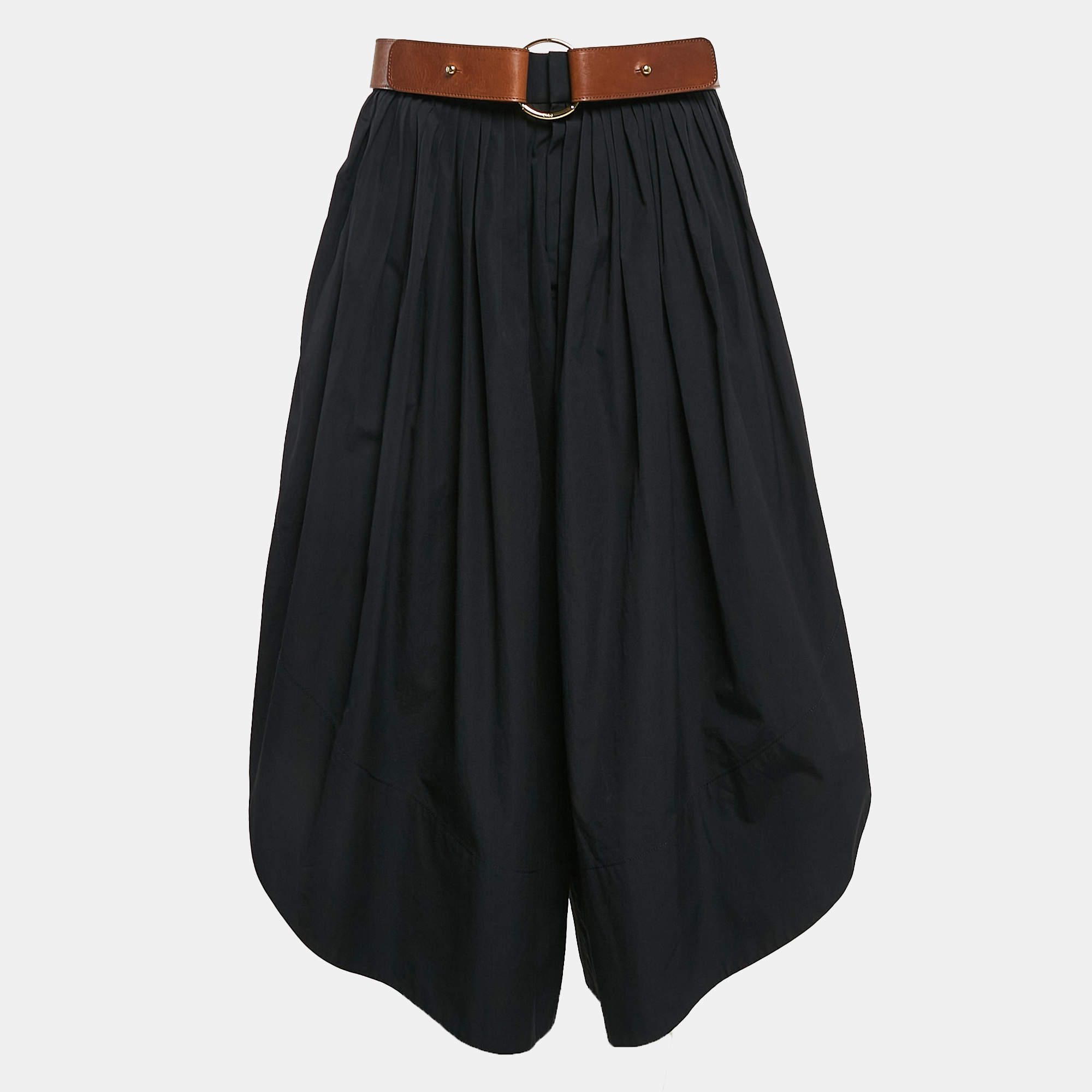 Pre Owned Chloé Black Cotton Pleated Asymmetric Hem Trousers S