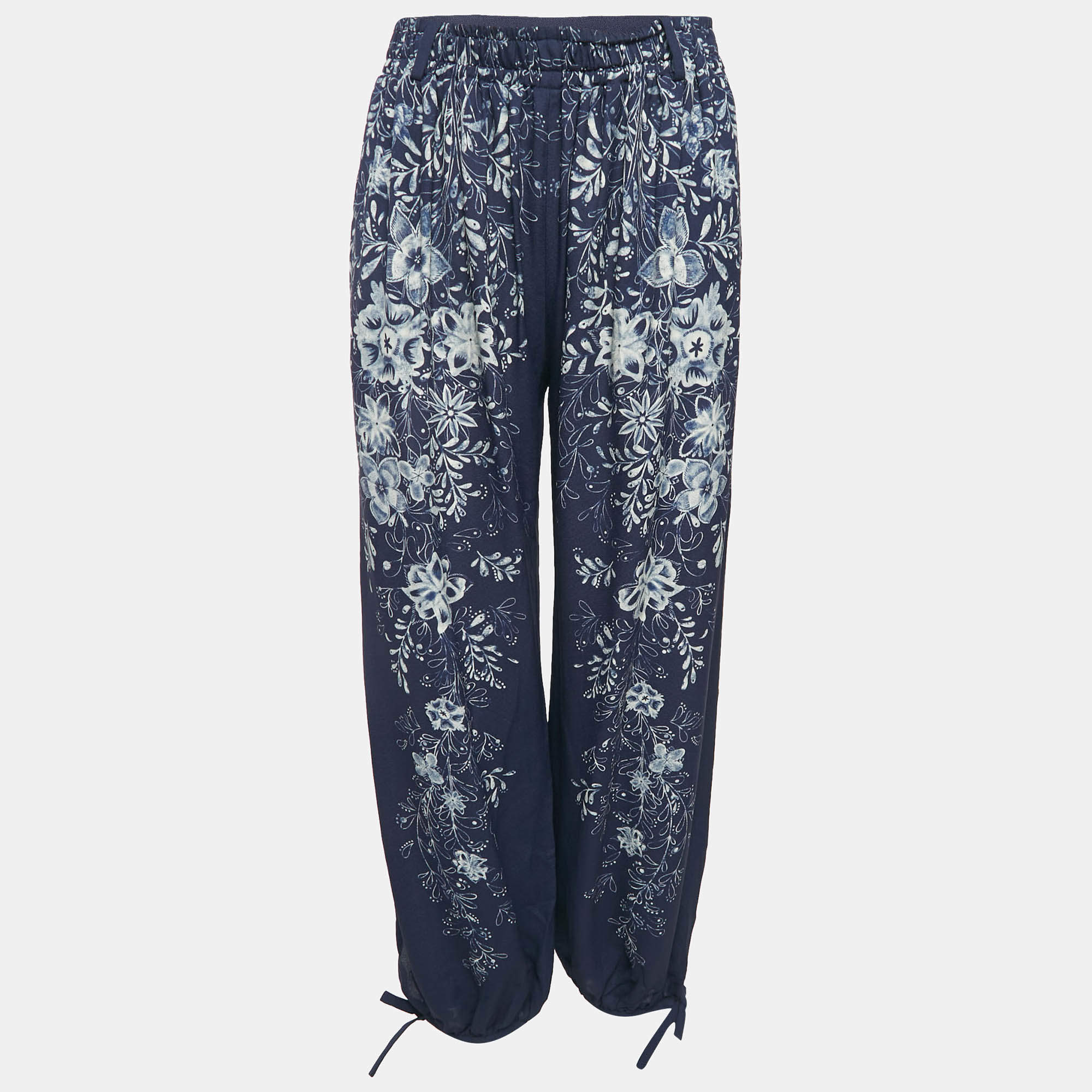 Pre Owned Chloé Blue/Beige Floral Print Crepe Harem Pants S