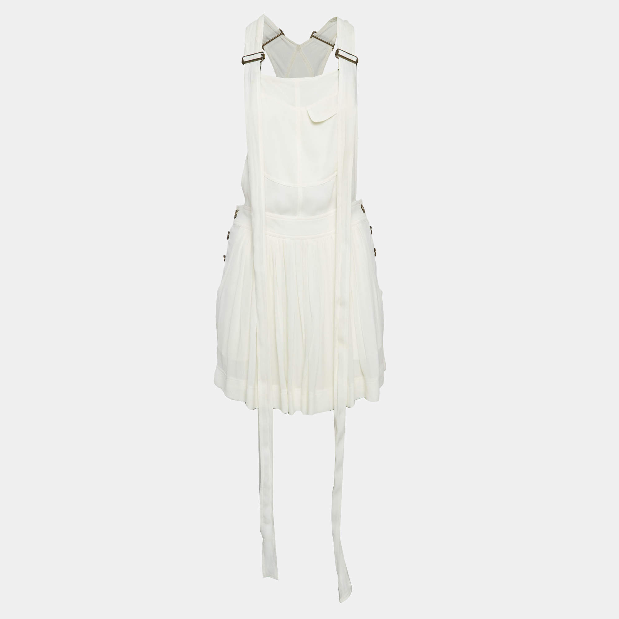 Pre Owned Chloe Milk White Georgette Buckle Front Pleated Mini Dress S