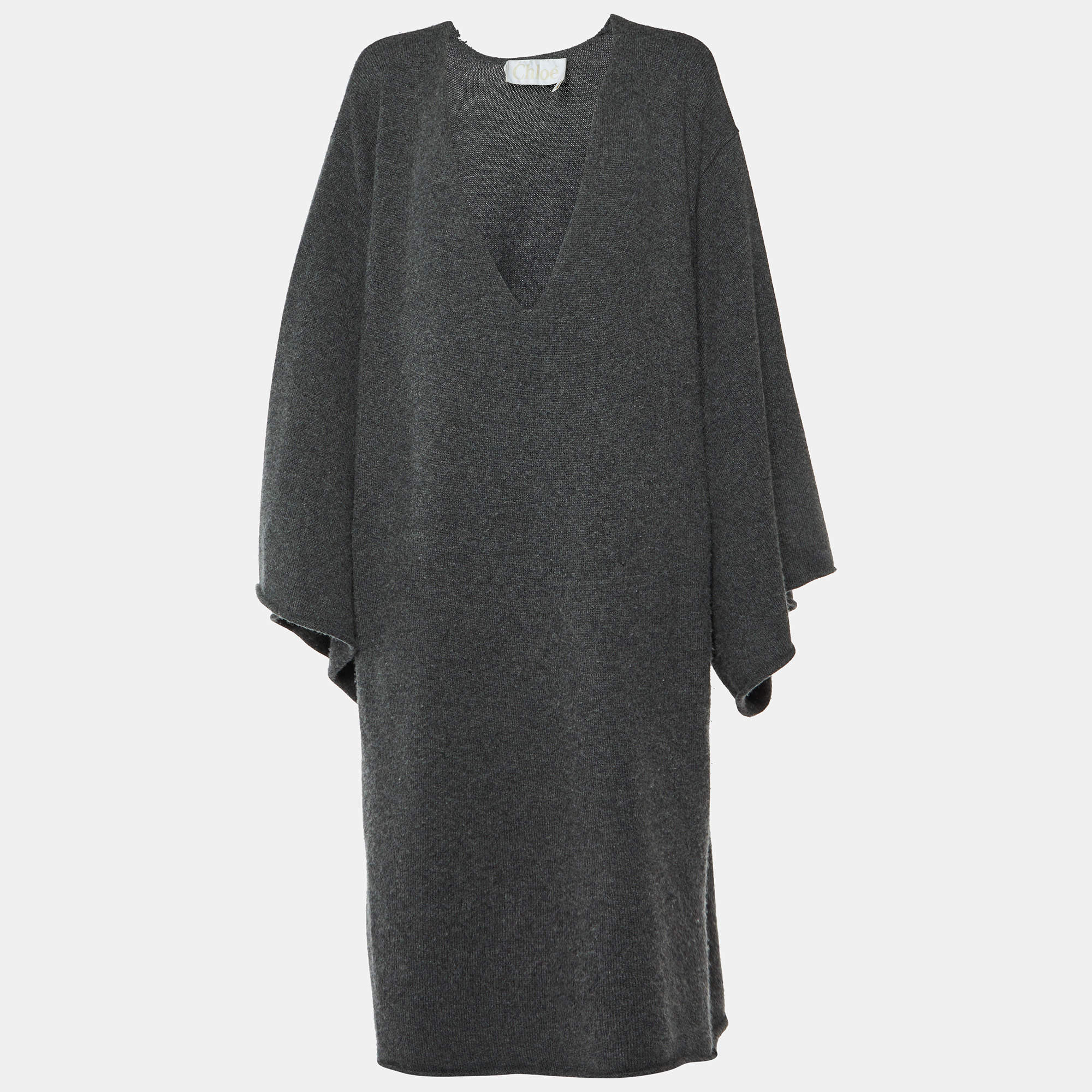 مملوكة مسبقًا Chloe Grey Cashmere Knit Oversized Sweater Dress S