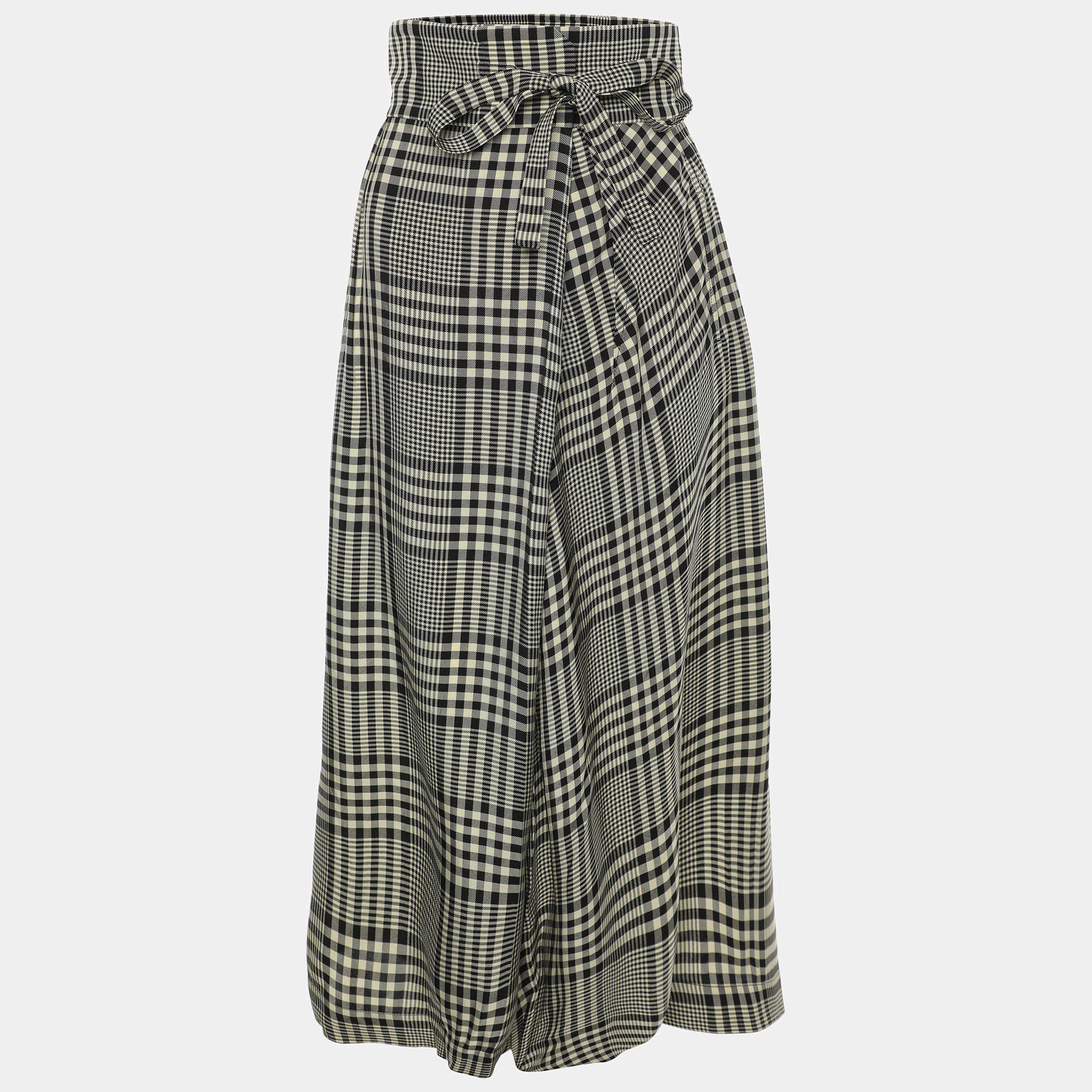 Chloe Monochrome Checkered Viscose Tie Midi Skirt S
