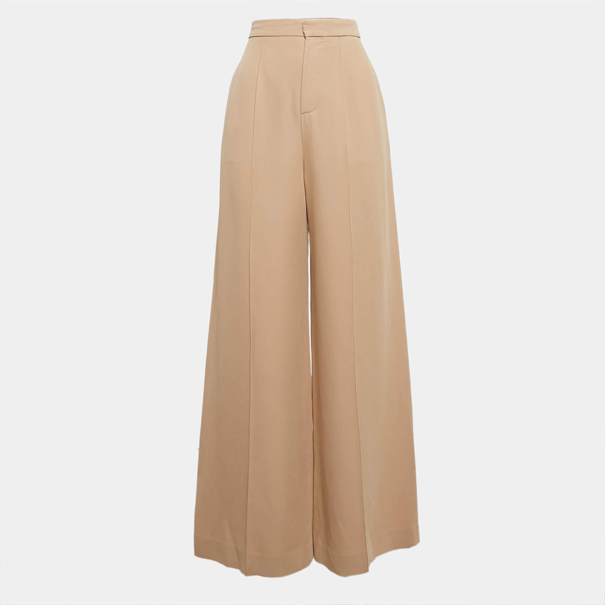 Pre Owned Chloe Rose Beige Silk Blend Wide Leg Trousers M