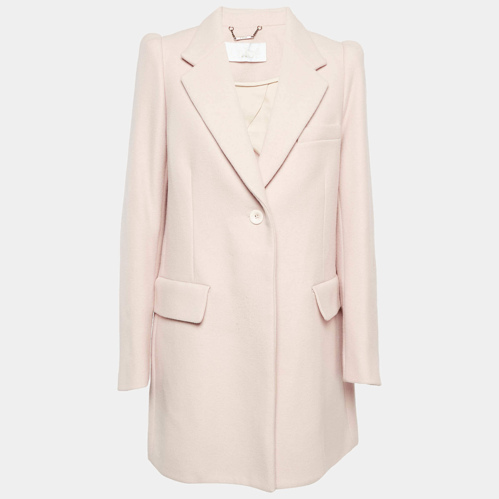 Pre Owned Chloe Pink Wool Felt Mid-Length Coat L