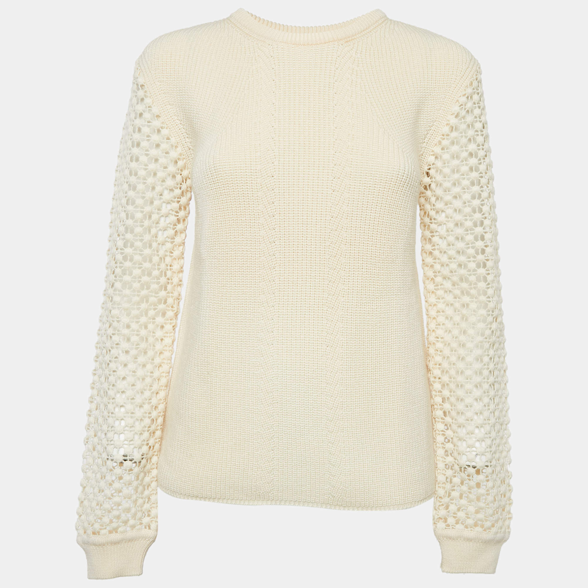 Chloe Natural Cream Wool Sleeve Detail Sweater L