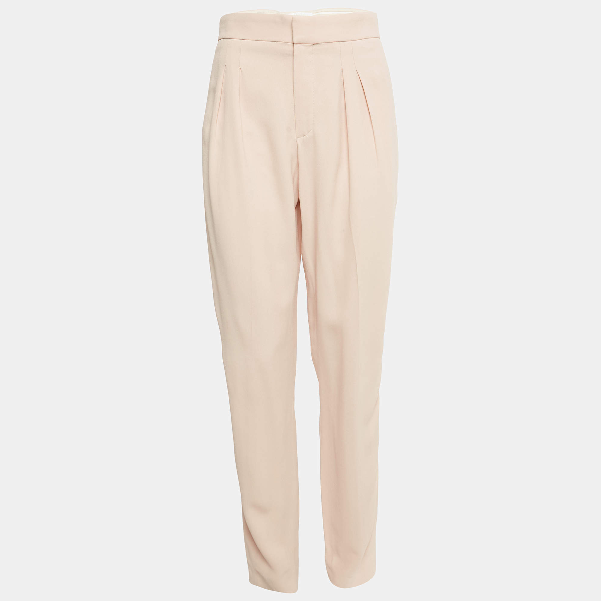 Chloe Beige Crepe Pleated Trousers M