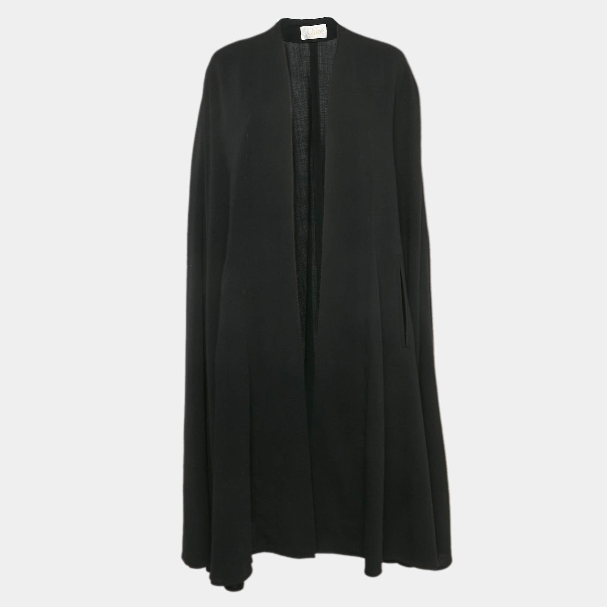 Chloe Vintage Black Cotton Blend Open Front Cape One Size