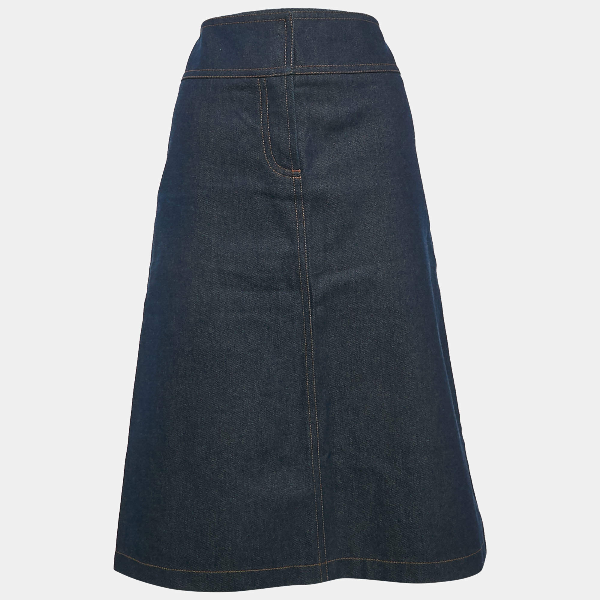 Chloe Vintage Navy Blue Applique Denim Pencil Skirt S