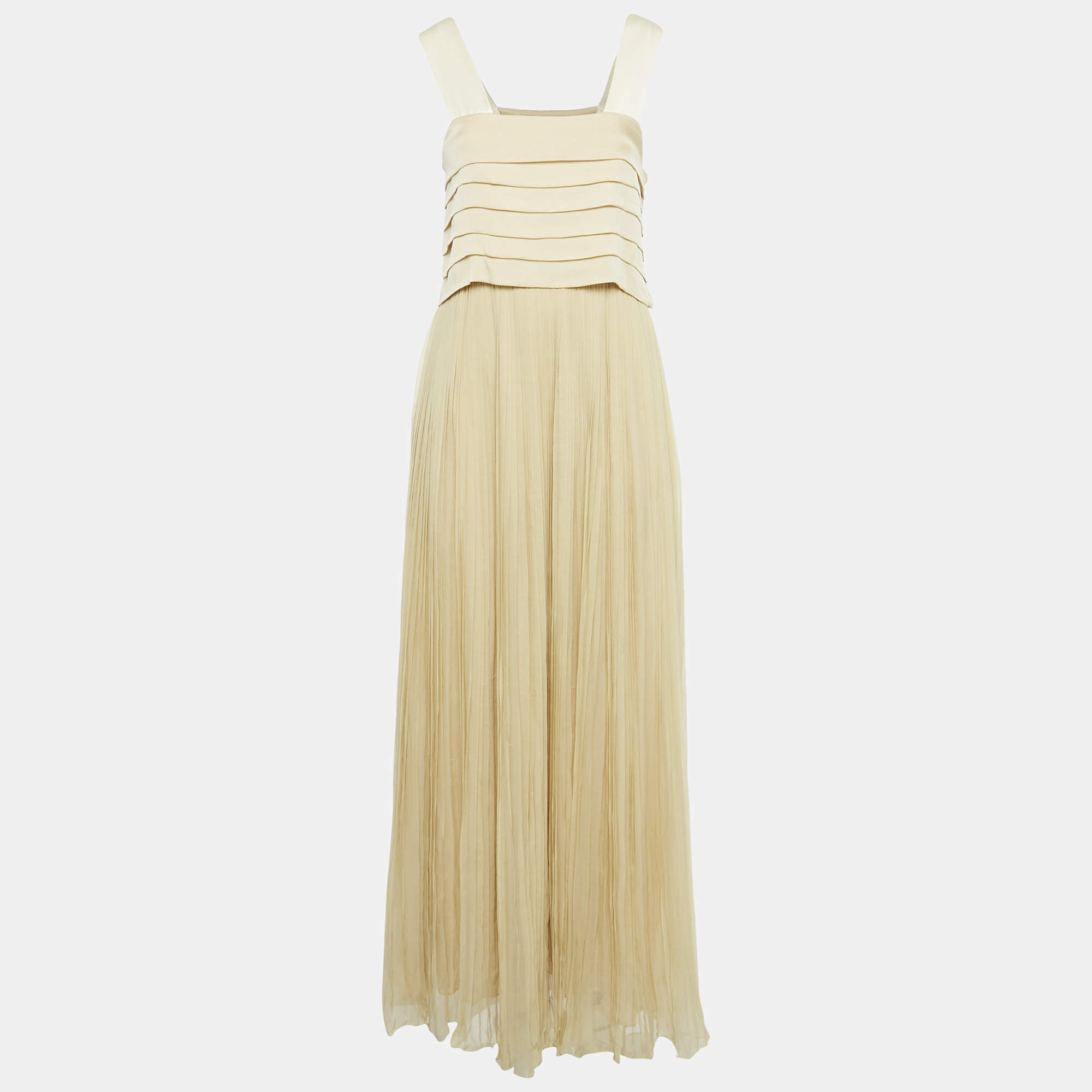 Chloe Beige Silk Pleated Maxi Dress S