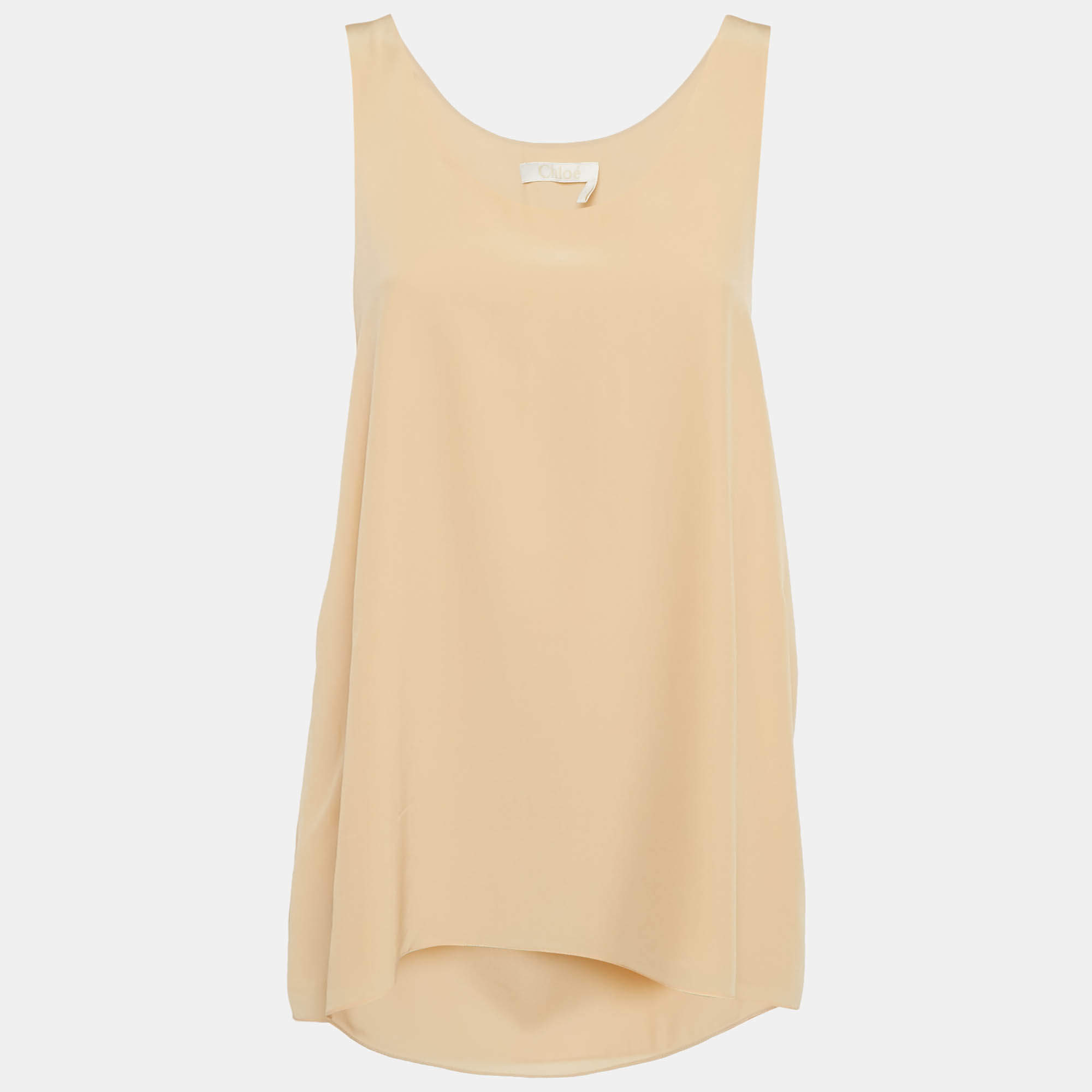 Chloe Woody Beige Silk Sleeveless Top M