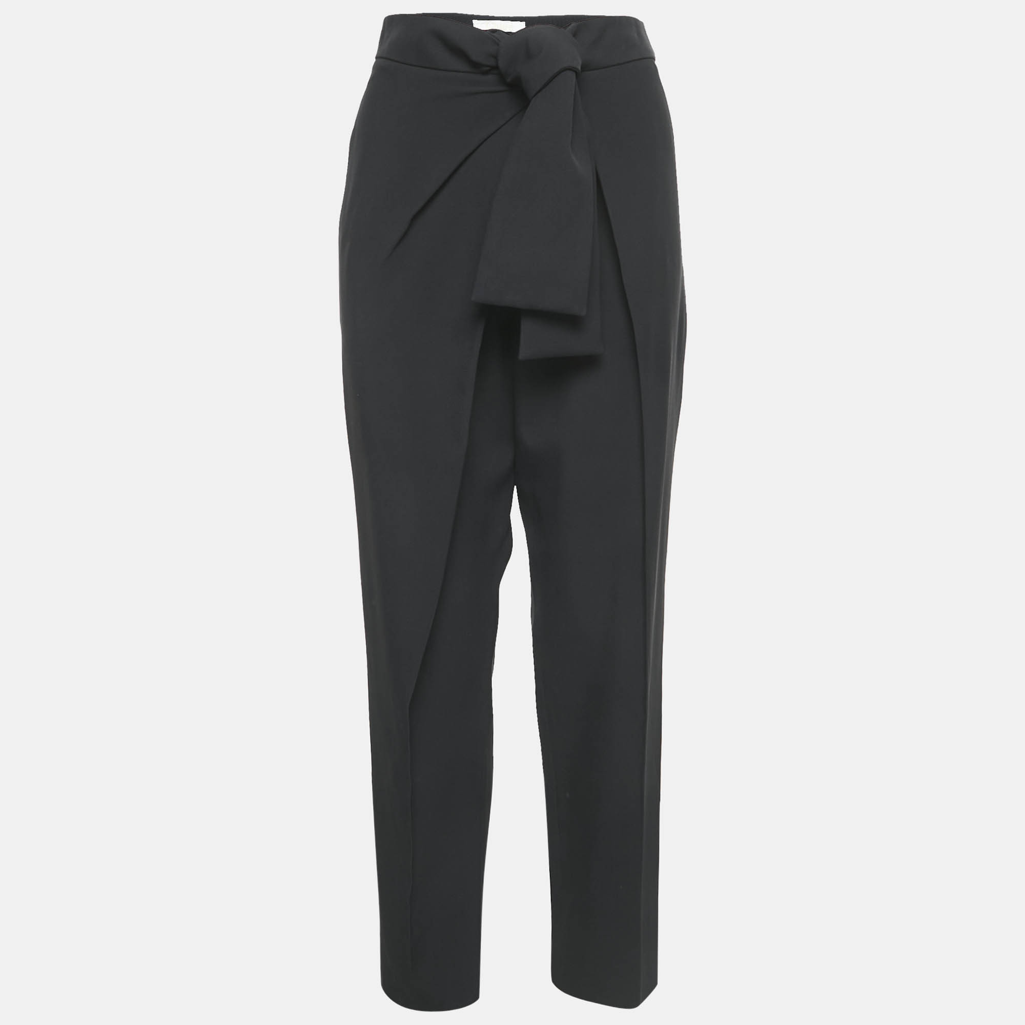Chloe Black Crepe Tie-Up Waist Detail Trousers L