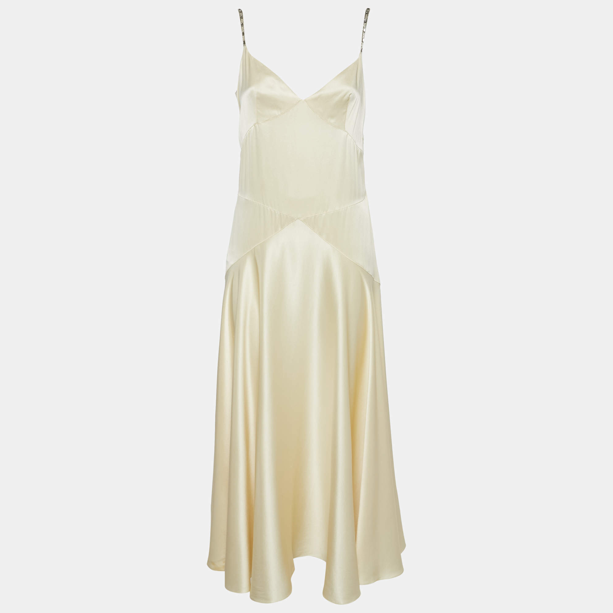 Pre Owned Chloe Cream Satin Stud Detail Sleeveless Midi Dress M