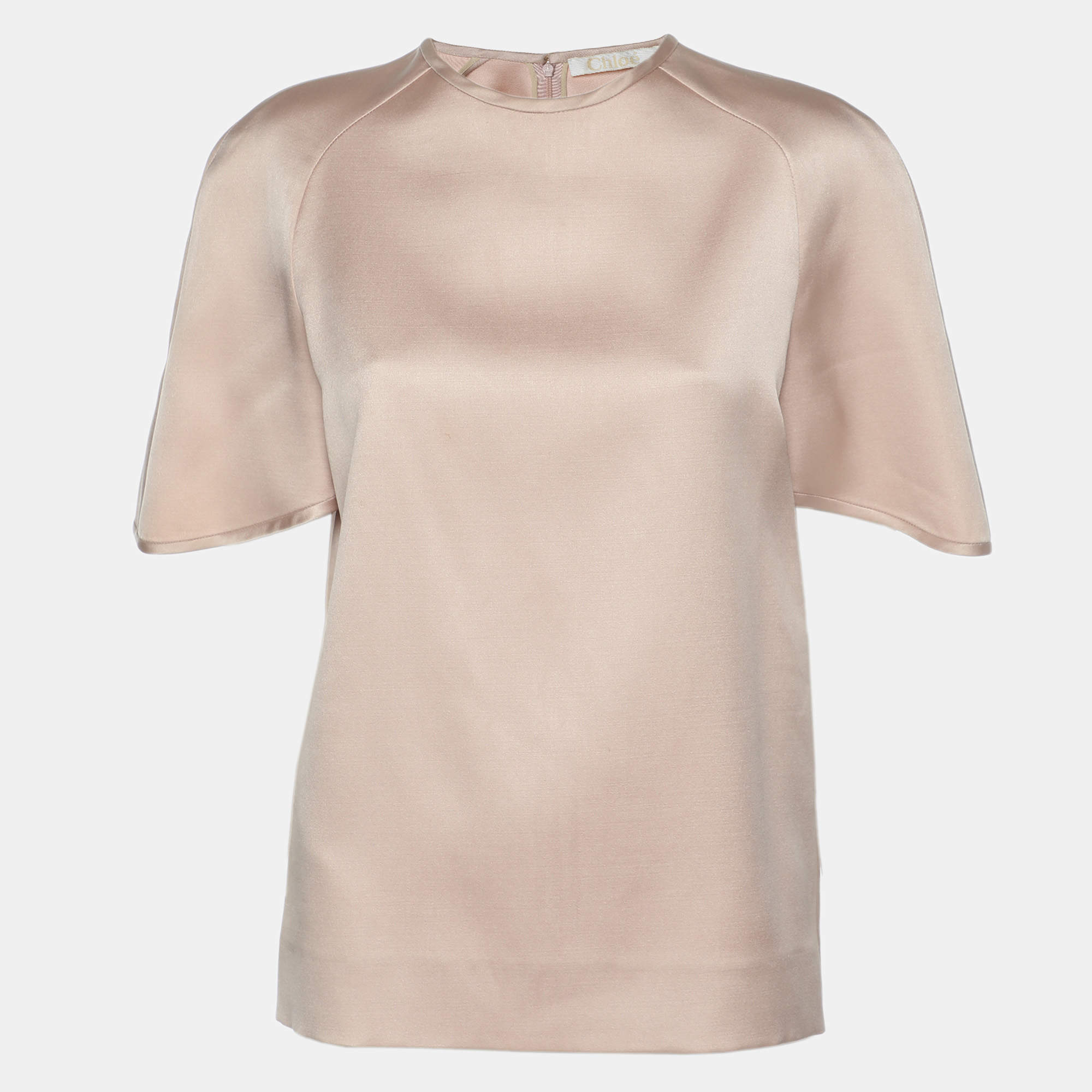 Chloe Beige Wool Blend Satin Top S