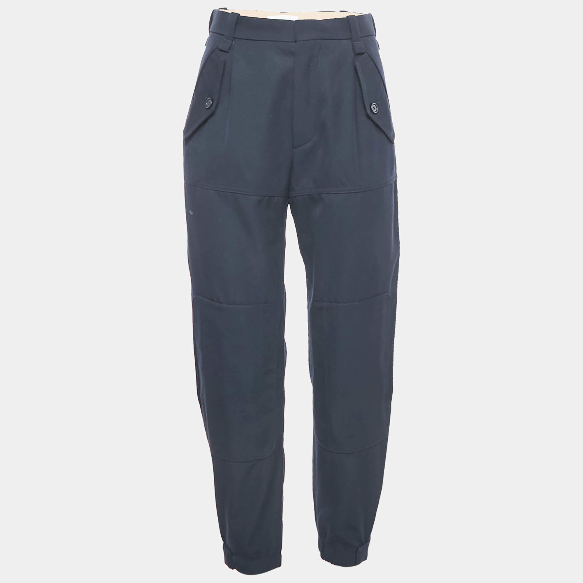 Pre Owned Chloé Navy Blue Gabardine Jogger Pants M
