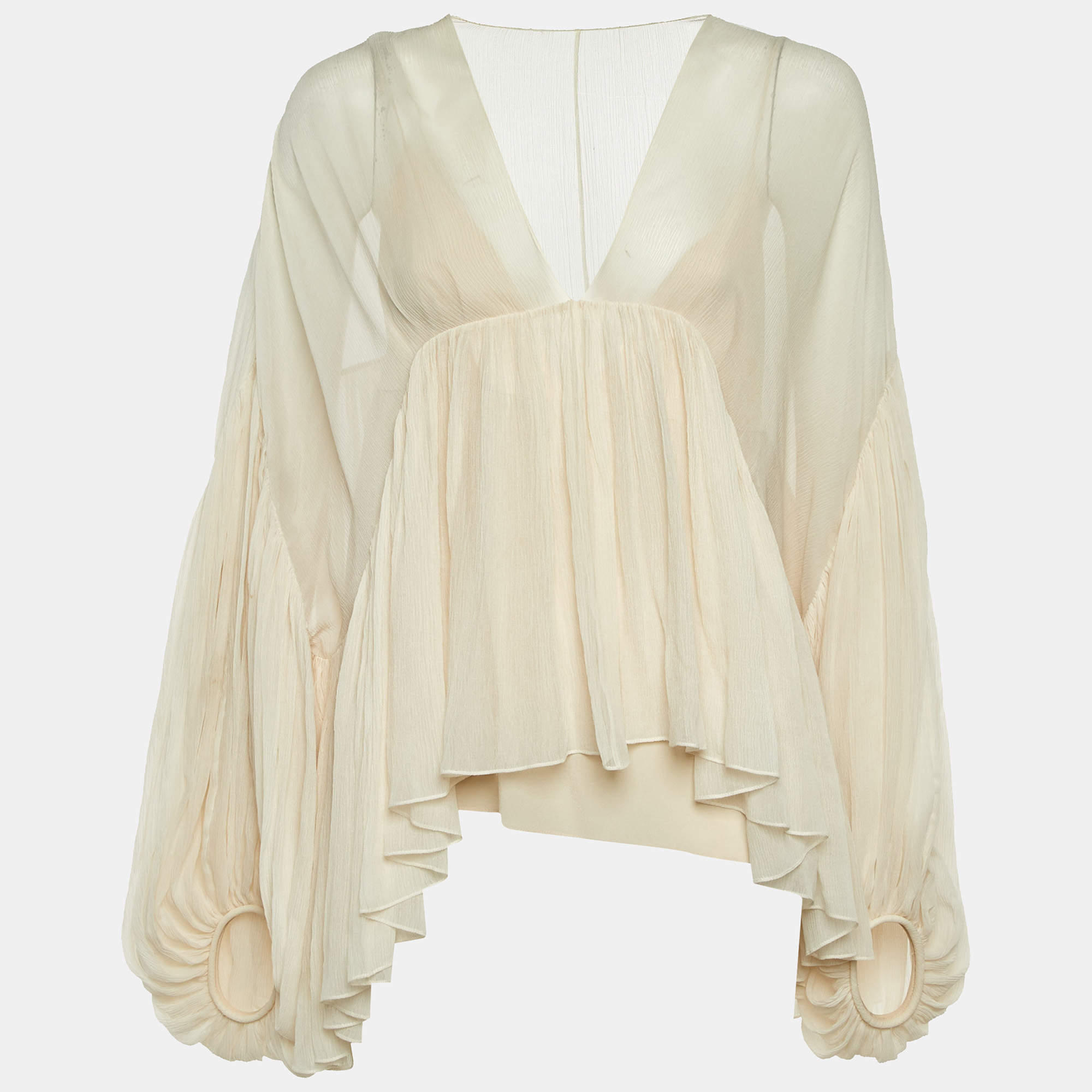 Pre Owned Chloe Cream Silk Chiffon Oversized Top L