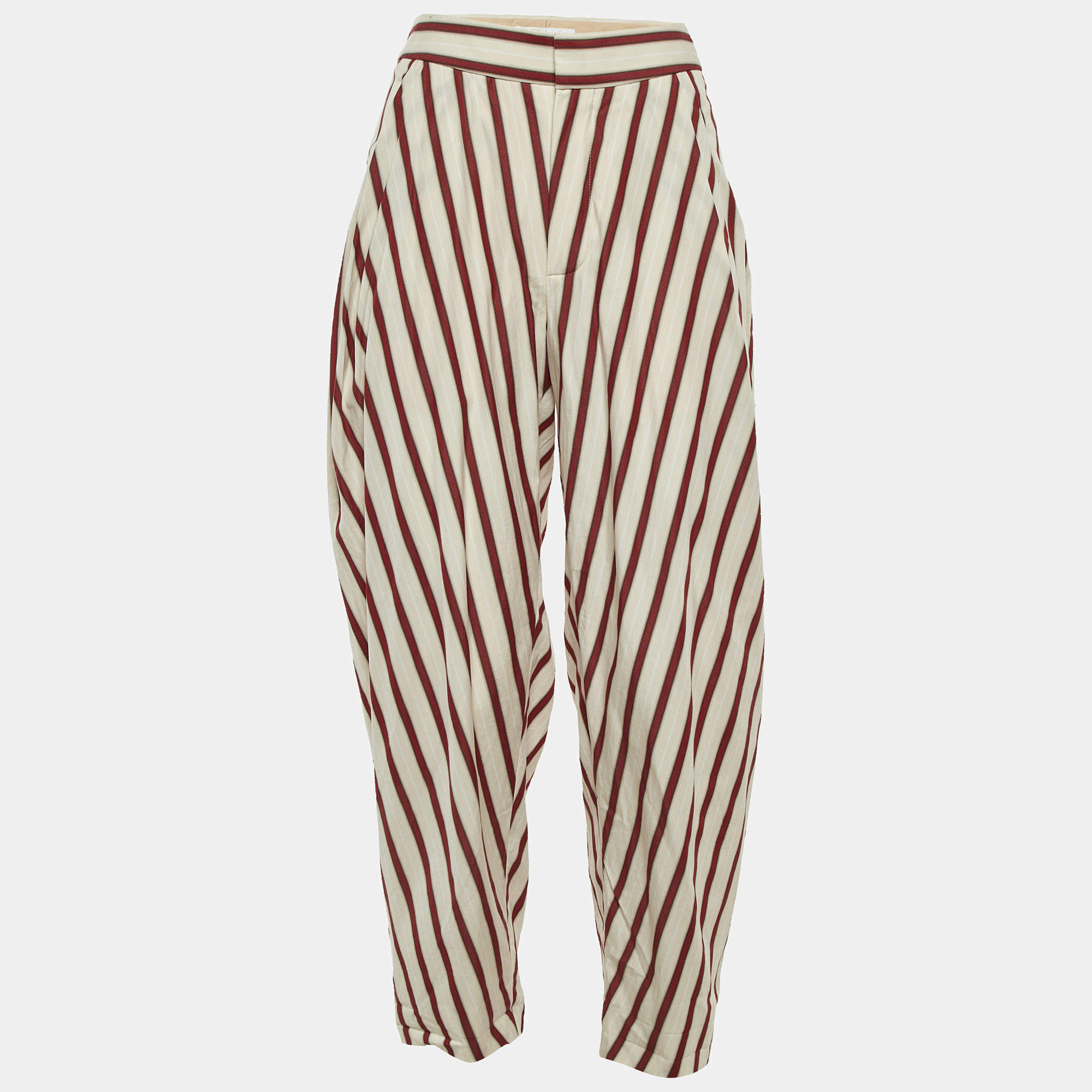 Pre Owned Chloe Cream & Red Striped Baggy Pants S