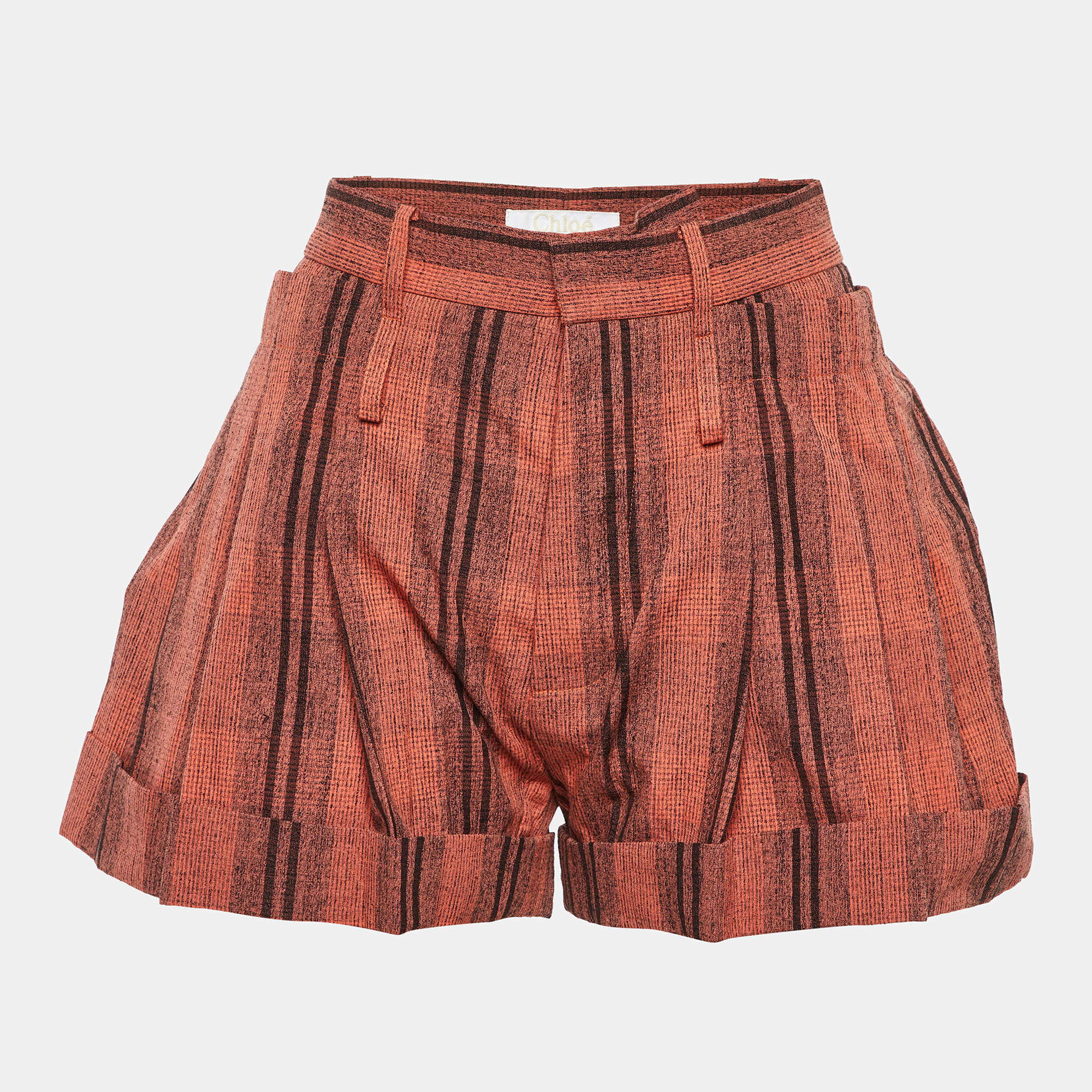 Pre Owned Chloe Orange Printed Cotton Tie Detail Shorts S