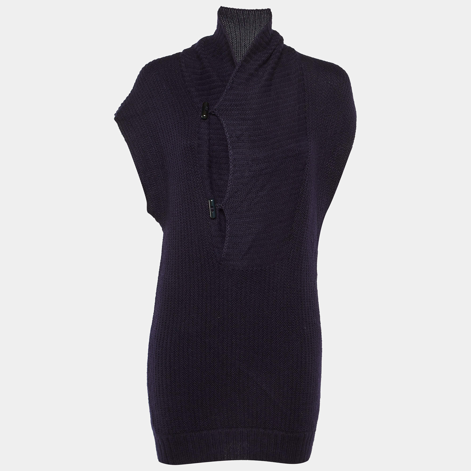 Pre Owned Chloe Navy Blue Alpaca Wool Toggle Button Front Sweater S