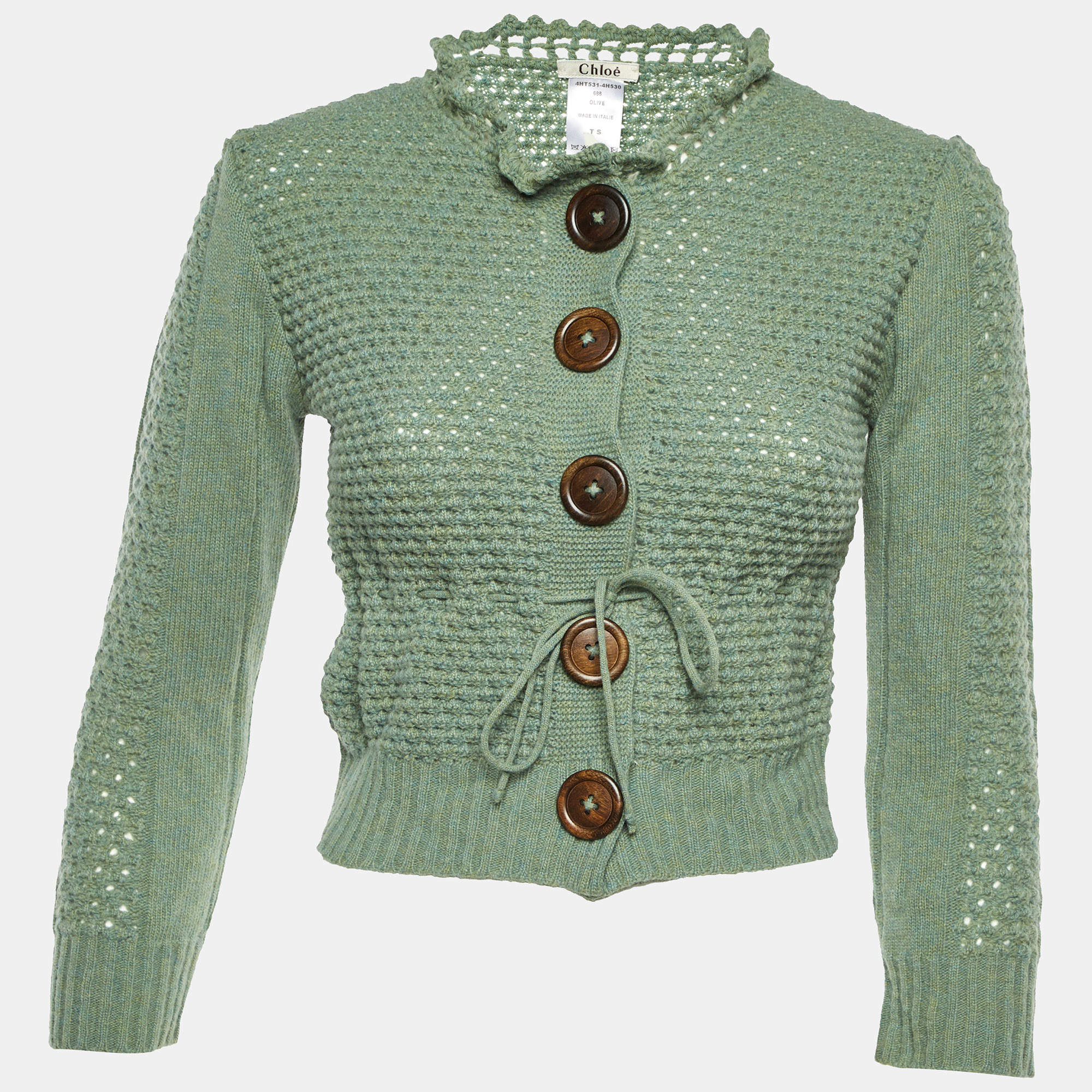 Pre Owned Chloe Olive Green Merino Wool Cropped Cardigan S