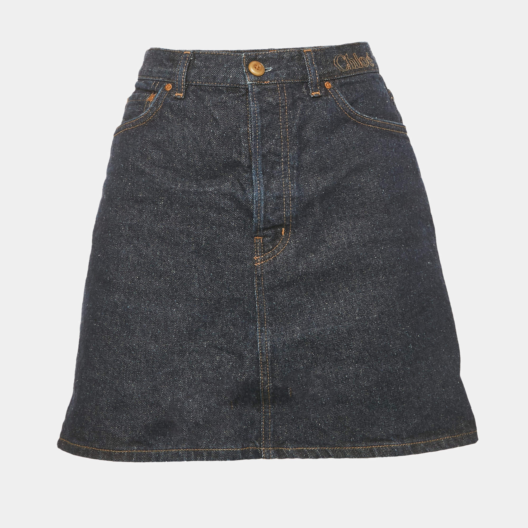 Pre Owned Chloe Navy Blue Denim Mini Skirt S Waist 26"