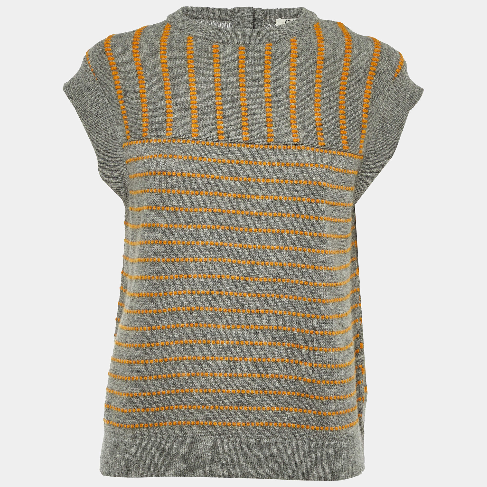 Pre Owned Chloe Grey & Yellow Wool Knit Sleeveless Sweater M