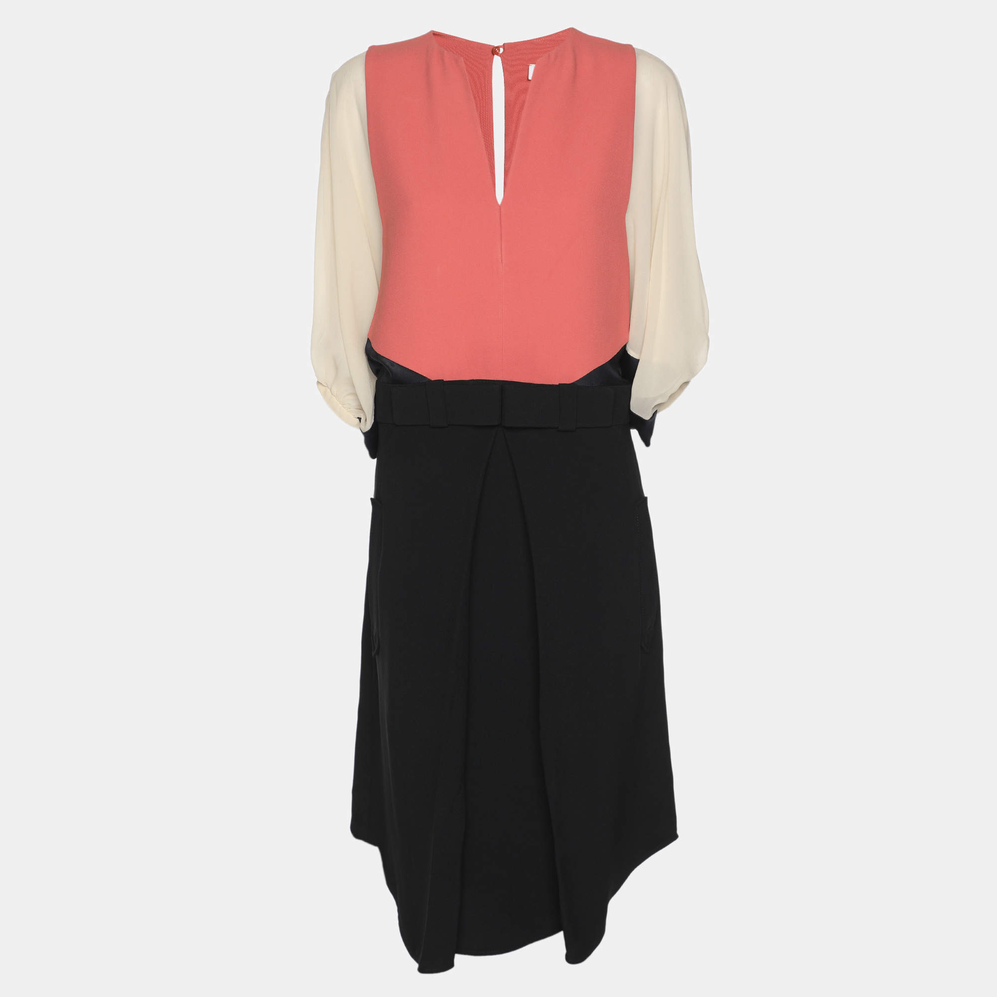 Pre Owned Chloe Colorblock Crepe Fabric Midi Dress M