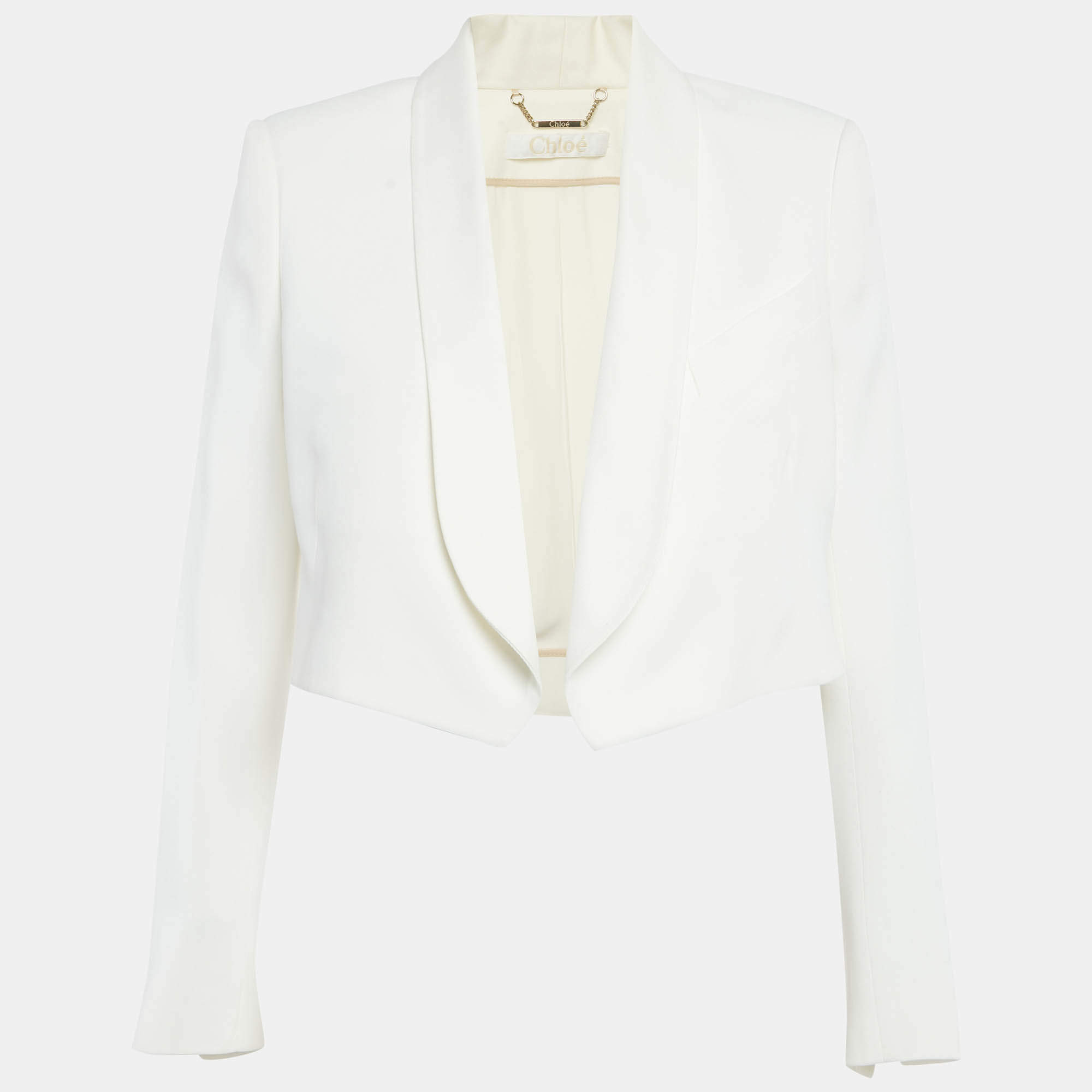 Pre Owned Chloe Off-White Crepe Open Front Cropped Blazer M