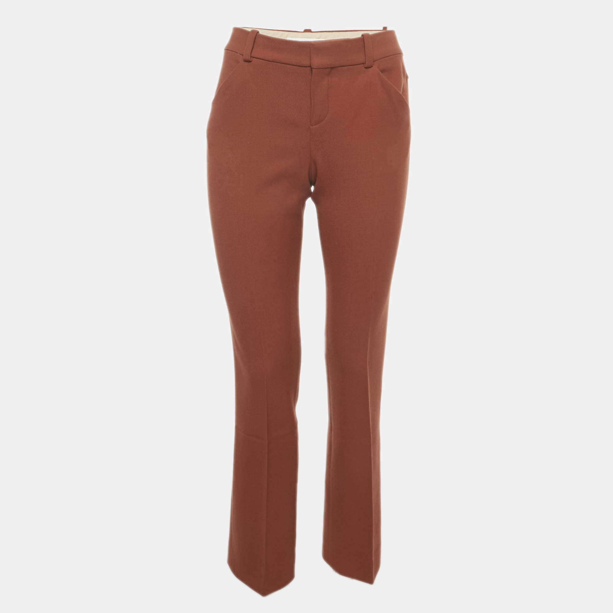 مملوكة مسبقًا Chloe Burnt Orange Wool Straight Leg Trousers S