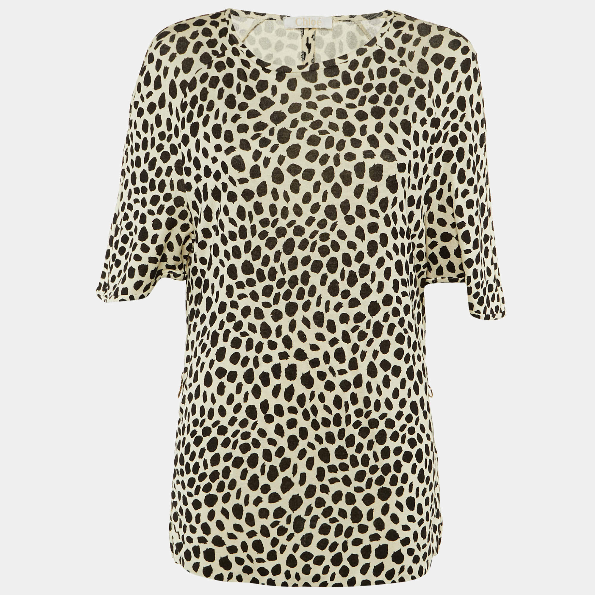 Pre Owned Chloe Cream/Black Leopard Print Jersey Top S