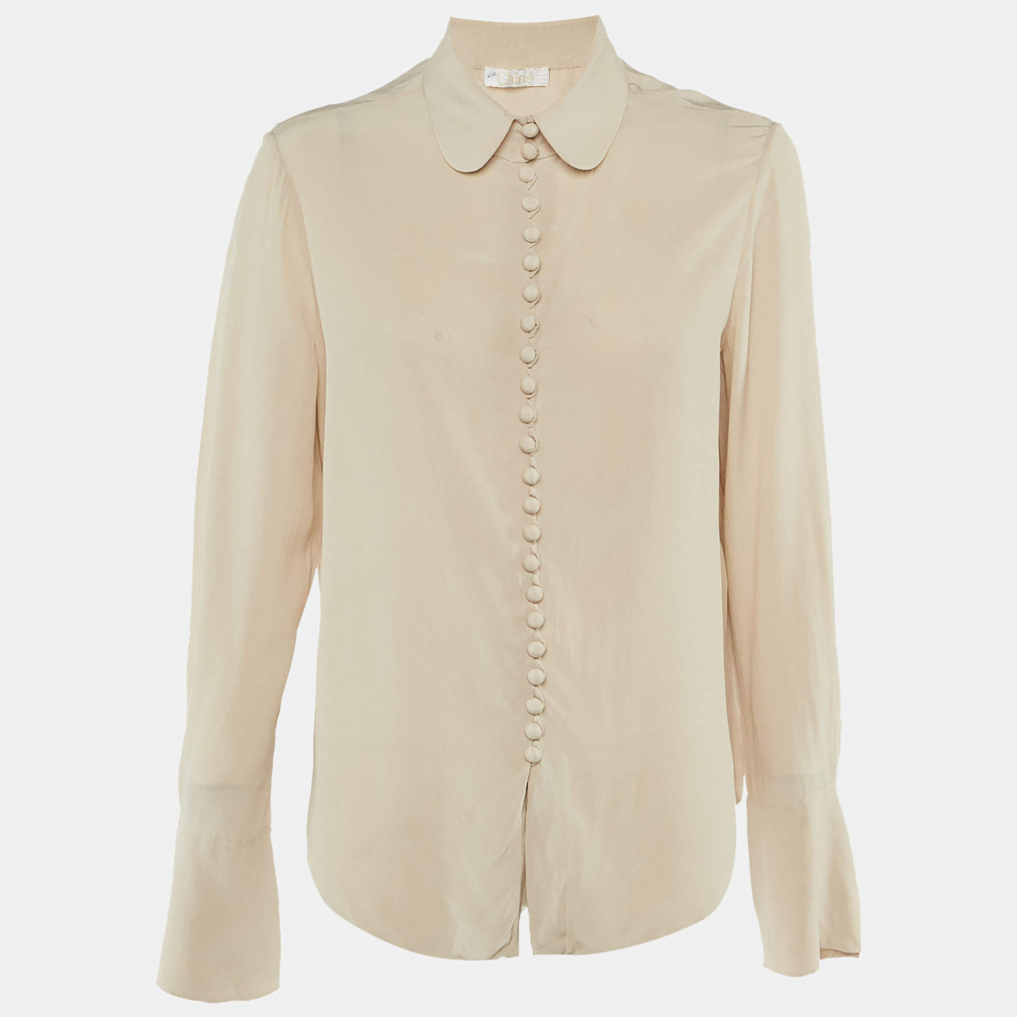 Pre Owned Chloe Beige Silk Button Front Blouse L