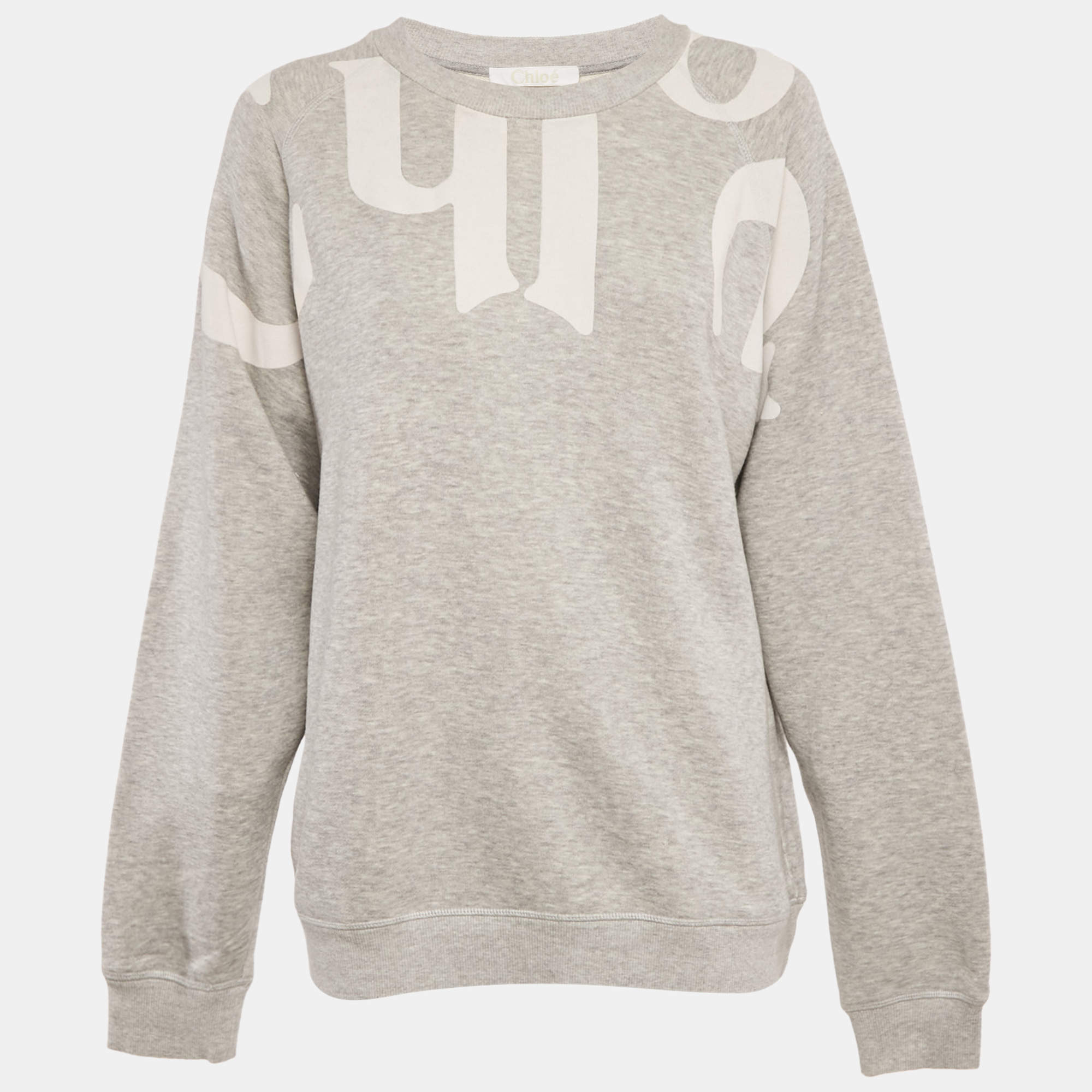 مملوكة مسبقًا Chloe Grey Logo Print Cotton Melange Crew Neck Sweatshirt M