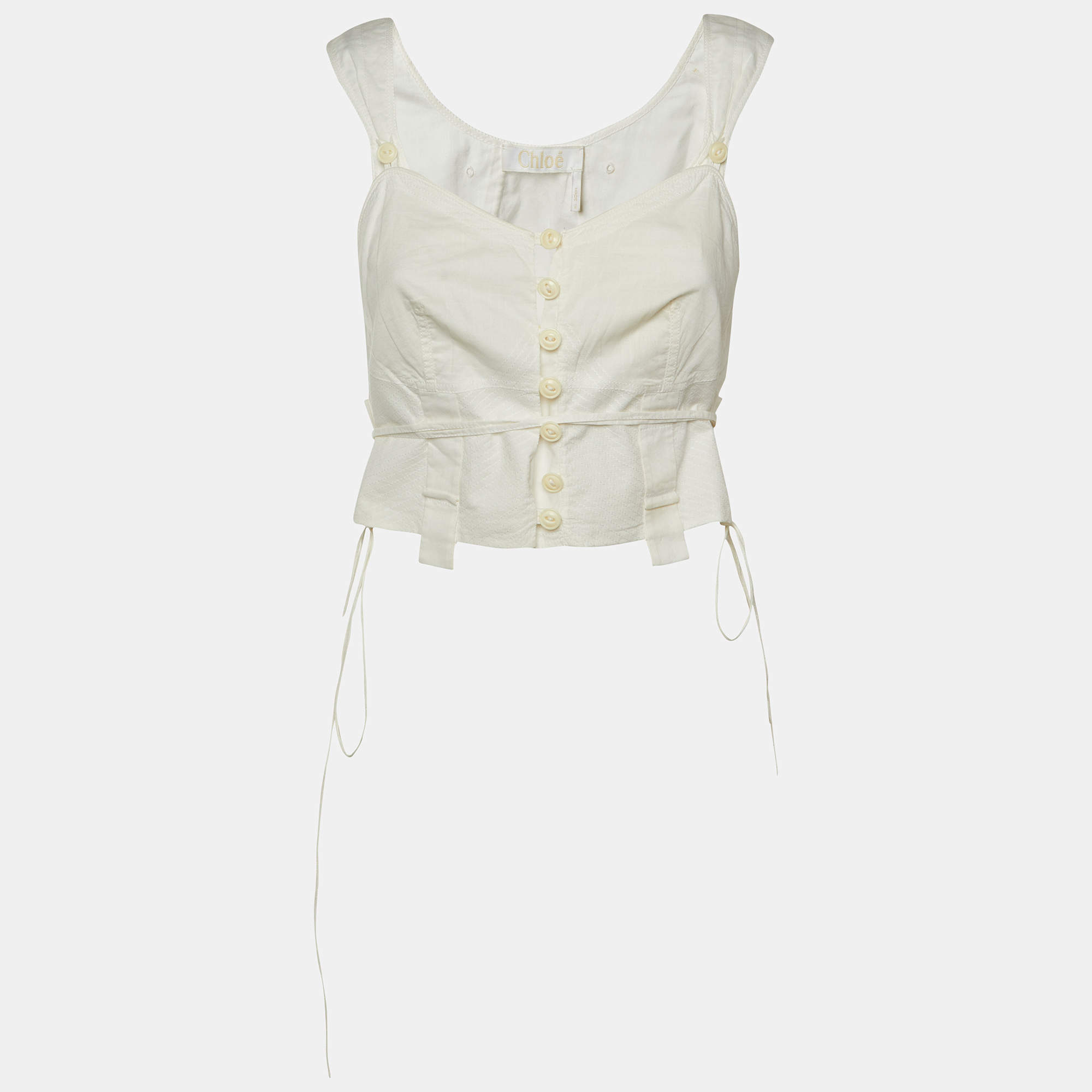 مملوكة مسبقًا Chloe White Cotton Tie Detail Bustier Top M