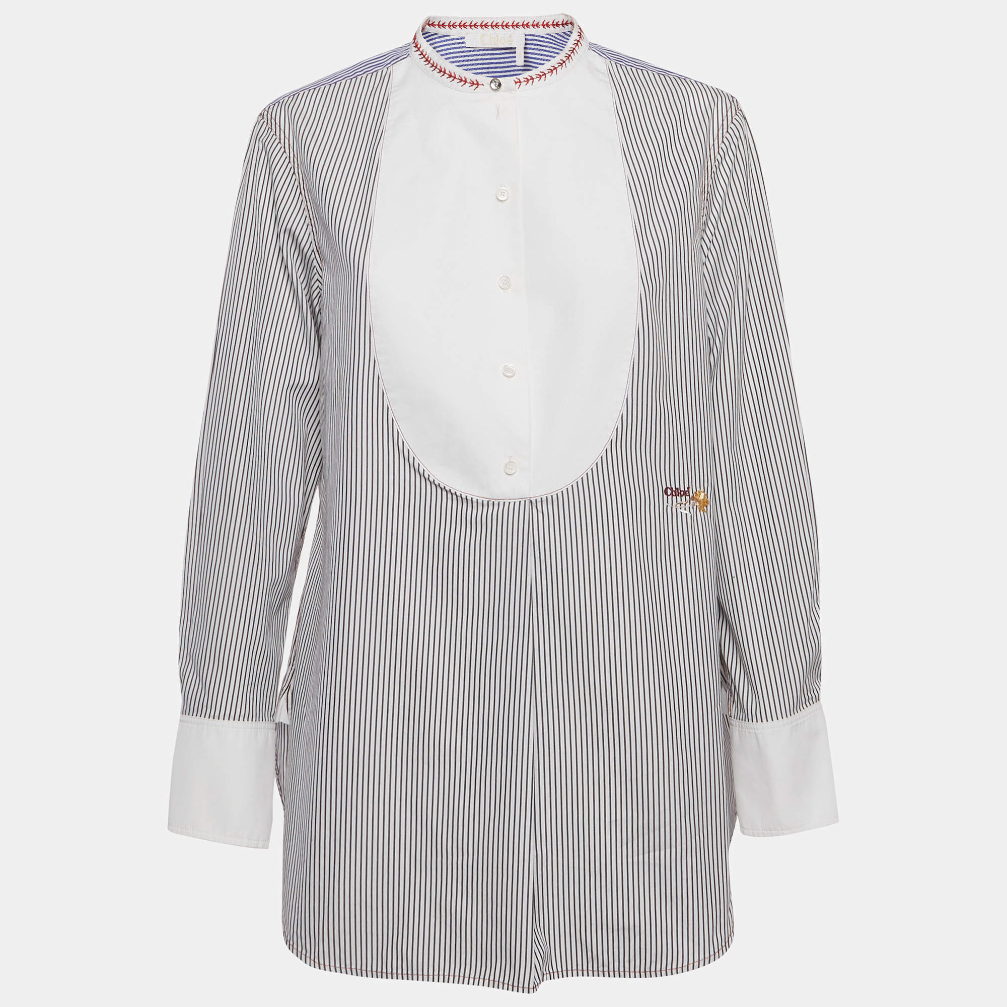 Pre Owned تونيك كلوي قطن مخطط أبيض/أسود مقاس وسط (ميديوم)